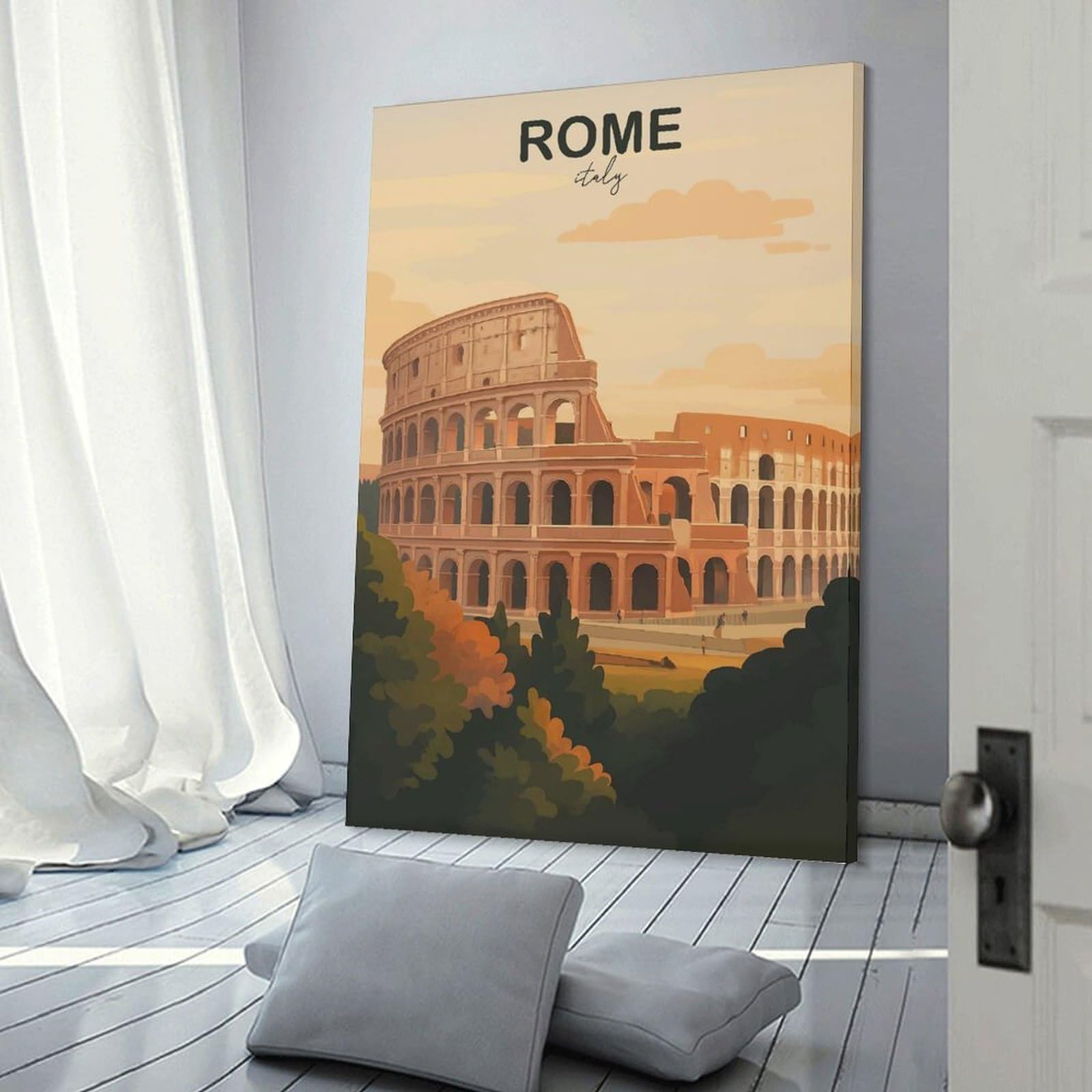 Junmoney Rome Italy Wall Art Print, 24x36inch(60x90cm), for Entrance Spaces, Stair Walls Or Halls, Home Artwork for First Impressions