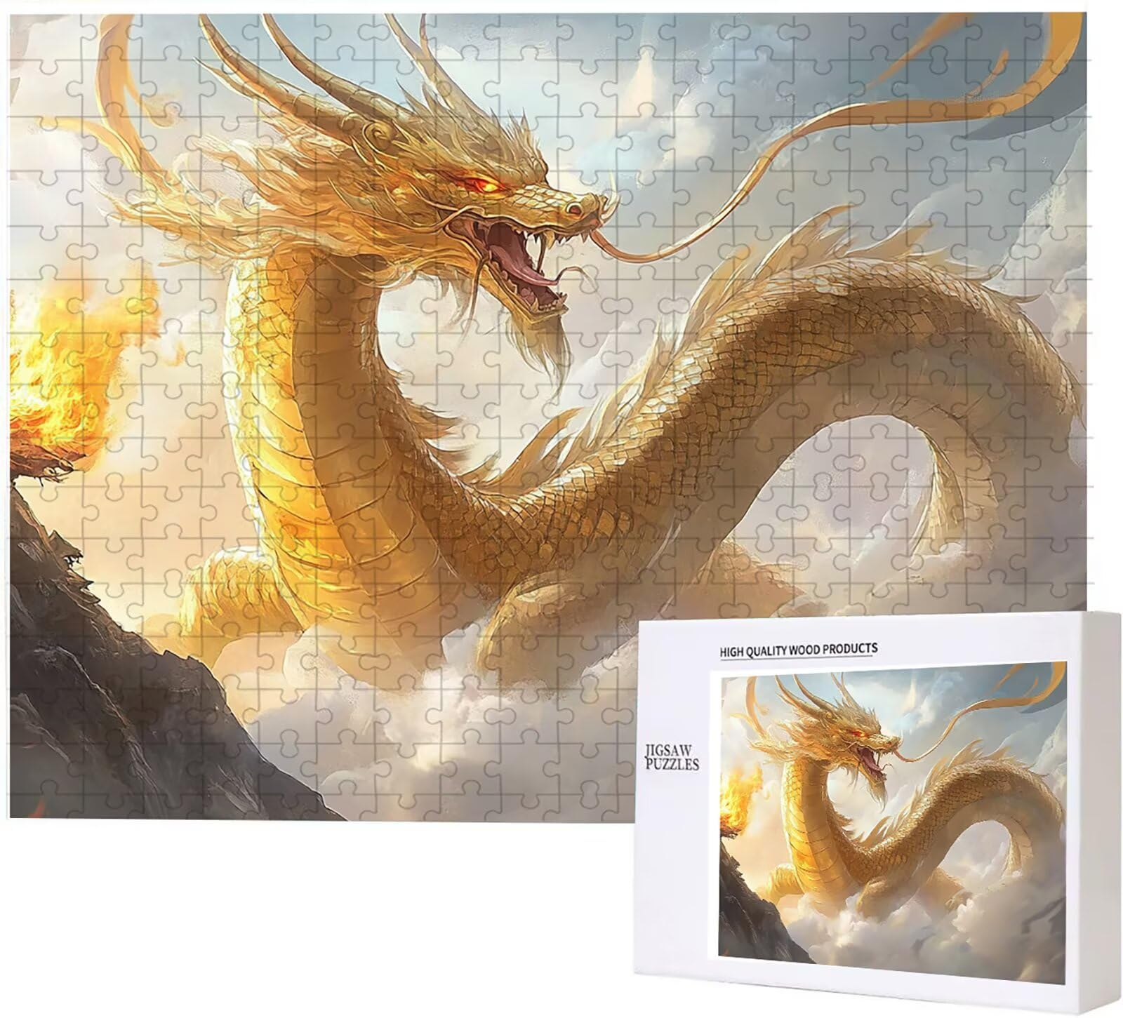 1500 Pezzi di Puzzle, drago giallo 1500 Pezzi di Puzzle per Adulti, Regalo Anniversario, Regalo Natale, Decorazione Della Casa, Prevenzione Della Degenerazione Cerebrale Negli Anziani PjY958 F-L