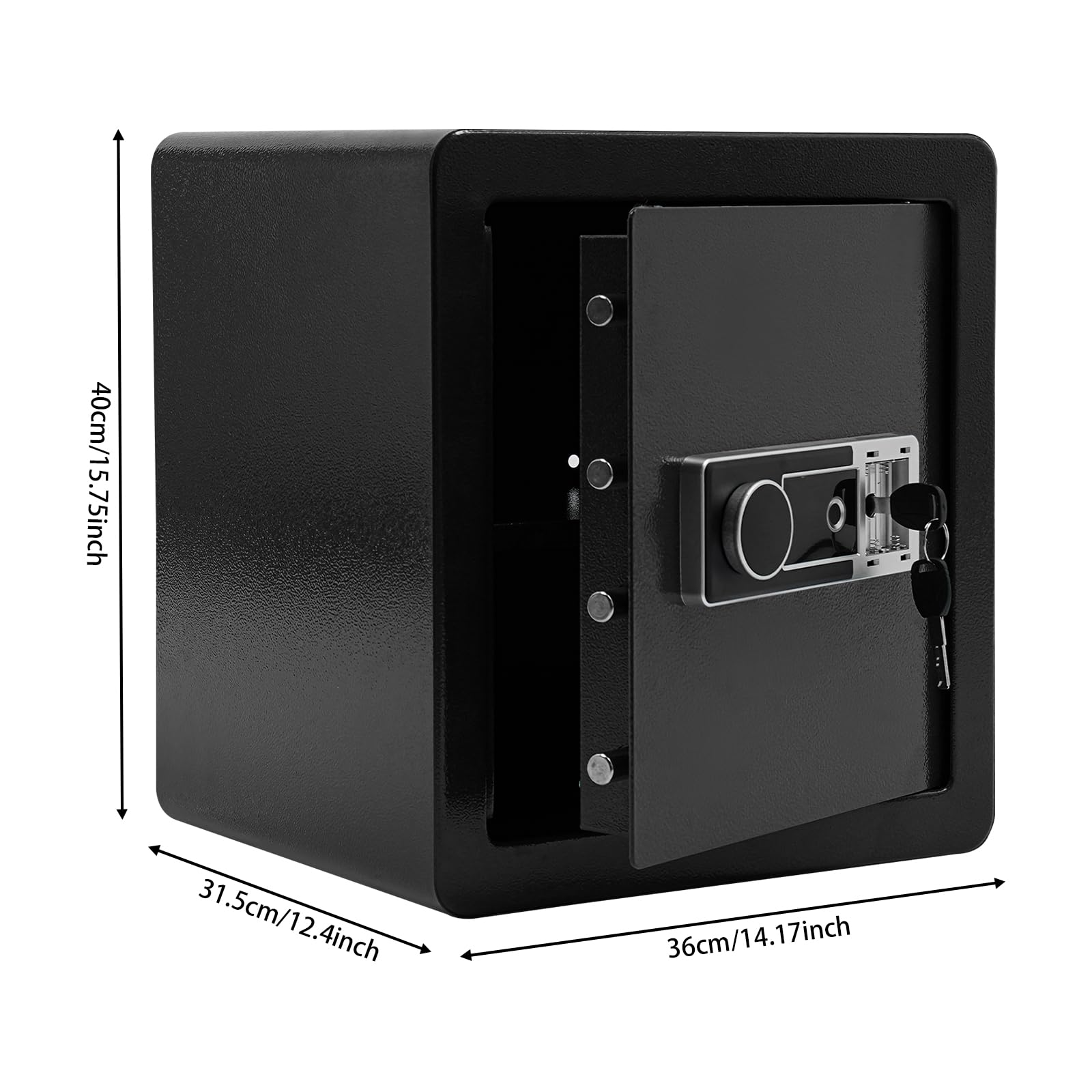 Cassaforte con impronte digitali e chiavi, 45 l, grande cassaforte per riporre contanti, gioielli, documenti, 36 × 31,5 × 40 cm (nero)