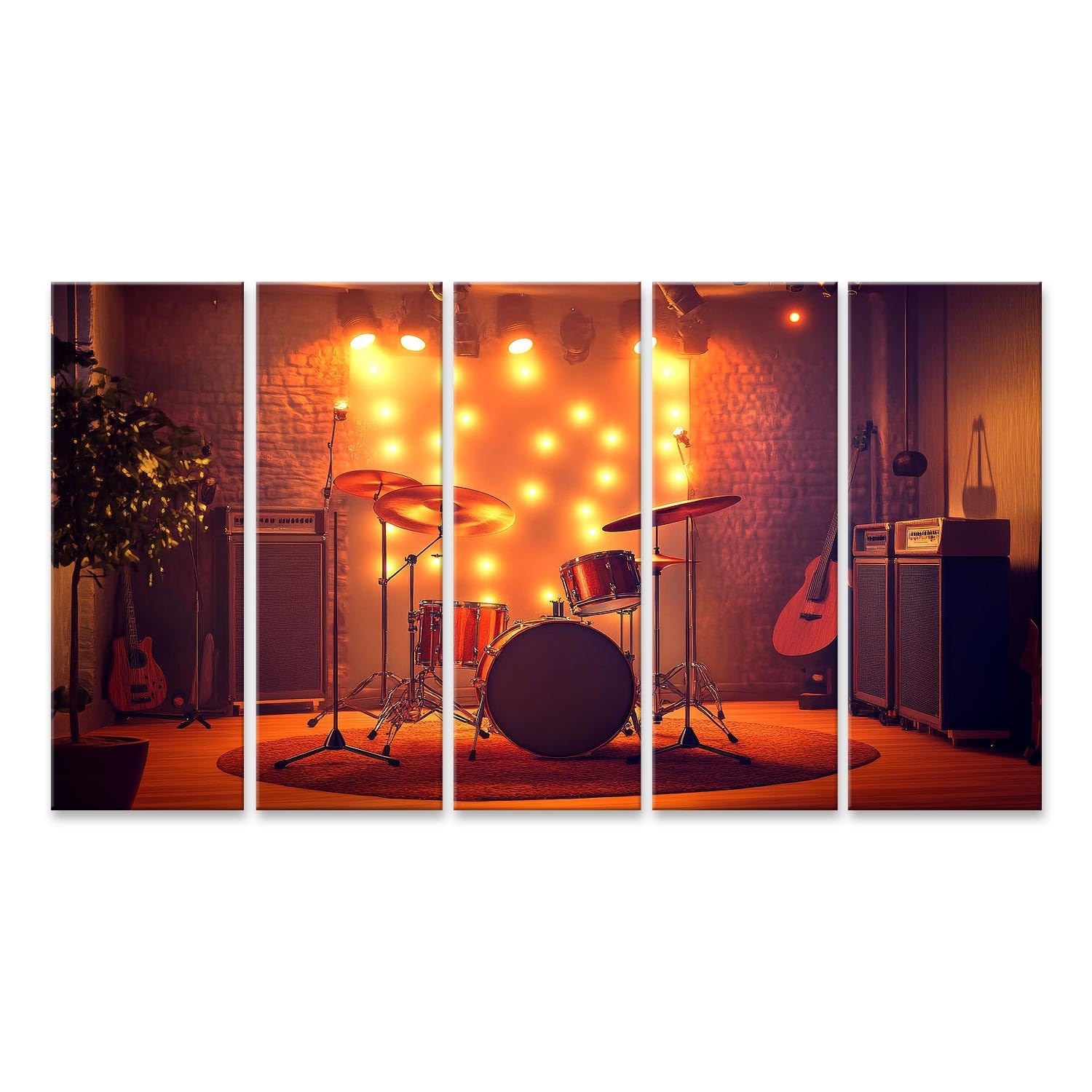 islandburner Prime Quadro su tela Accogliente studio musicale con illuminazione e strumenti per sala musicale, amanti della musica, negozio di musica, immagini da parete poster