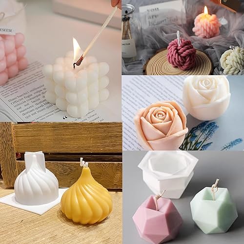 Miniatura 7 de EuTengHao Juego de moldes de vela de silicona para hacer velas con mechas de vela, molde de silicona 3D para cera de soja, jabón, pasteles, postres,