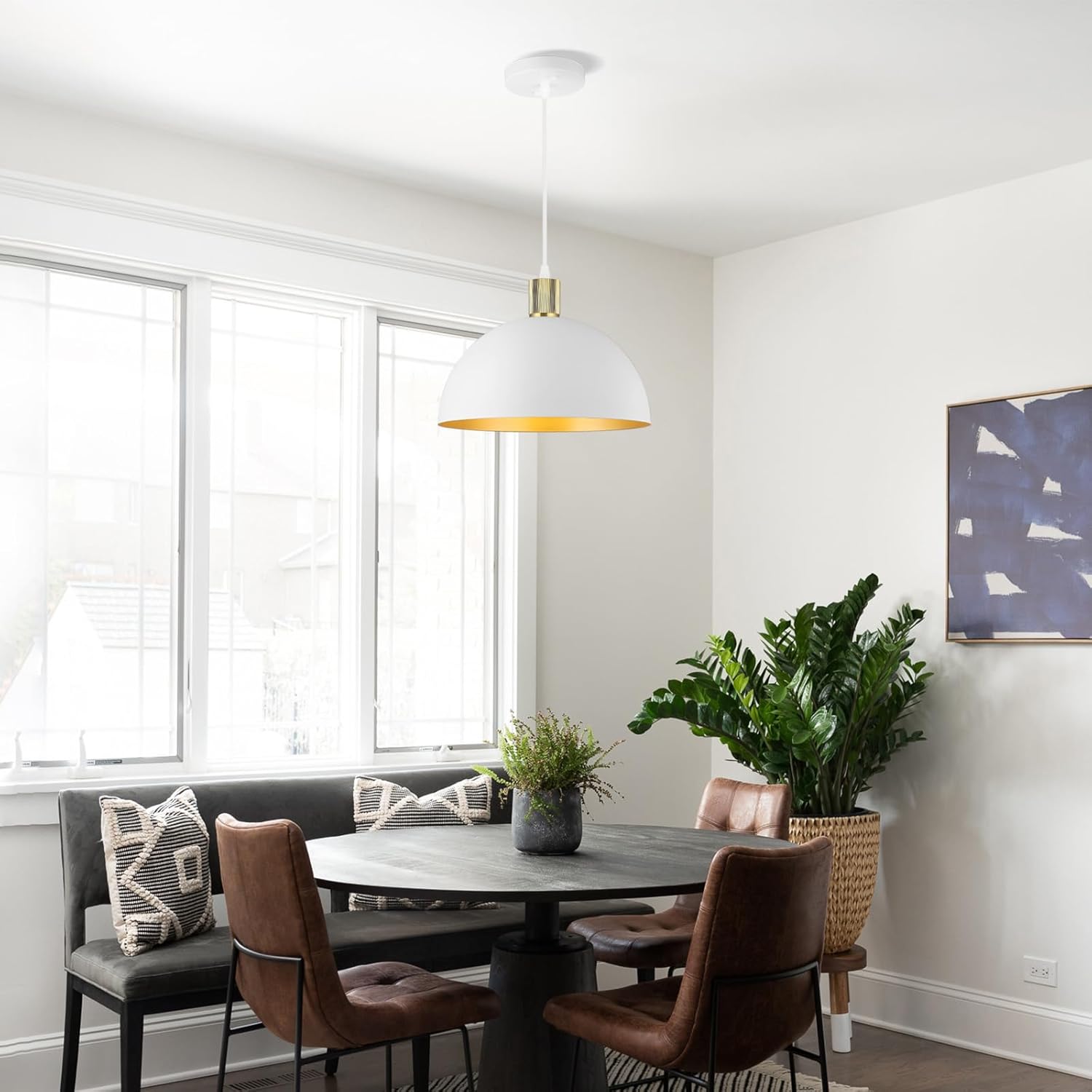 White Gold Pendant Lights Kitchen Island, 11.8" Modern Dome Pendant Light Fixtures Farmhouse Hanging Lights for Dining Room Hallway Sink Entryway