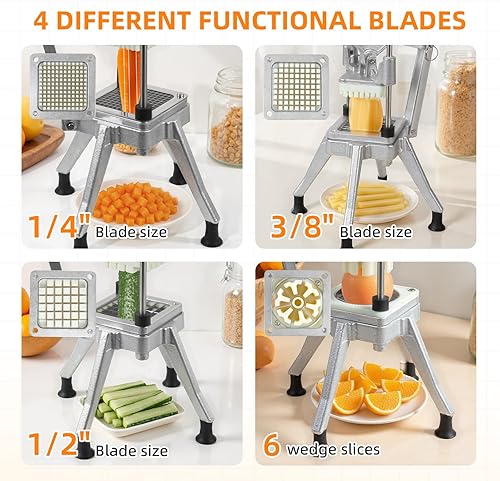 Miniatura 4 de Picador comercial de verduras, cortador de frutas profesional resistente con hoja de repuesto de 14 pulgadas, cortador de papas fritas de acero
