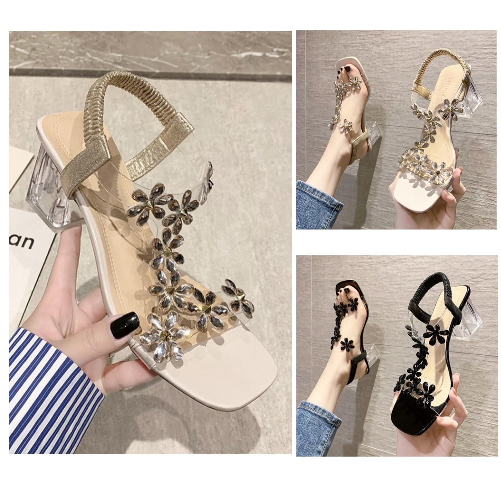 Sandalias de Mujer Sandalias De Mujeres Romanas Transparentes En El Tacón Alto De Tacón Grueso