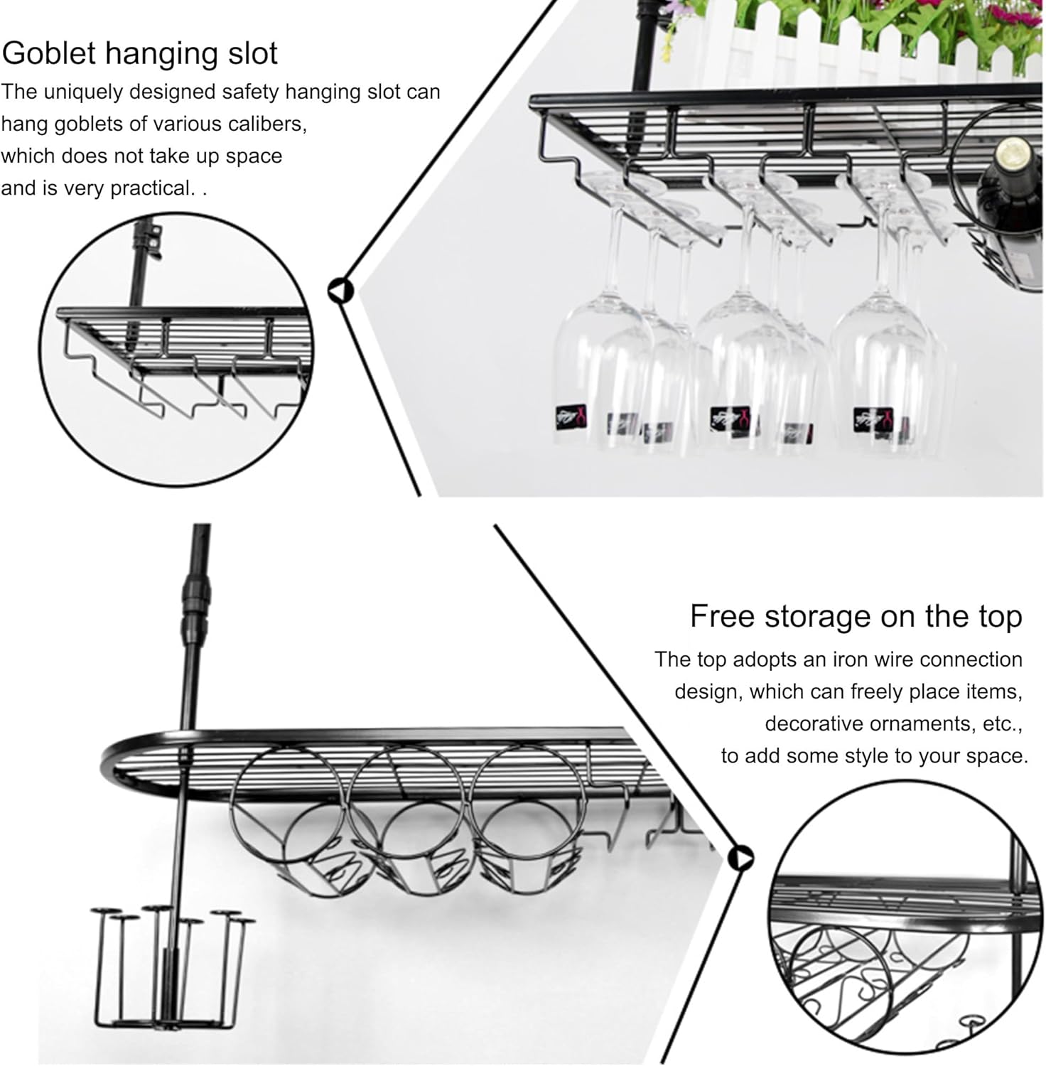 Wall Mounted Wine Rack with Glass Holder for Home Bar Liquor Bottle Display Shelf for Kitchen Dining Room or Cafe
