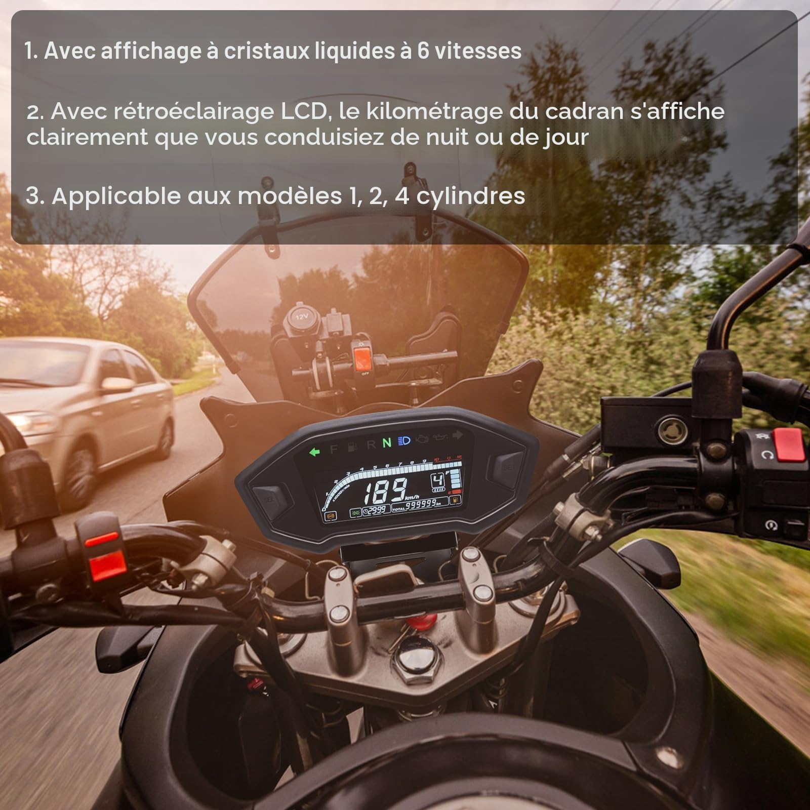 Geloo Tachymètre de moto 12000 tr/min avec support, rétroéclairage universel pour moto, étanche, jauge pour 1,2,4 cylindres