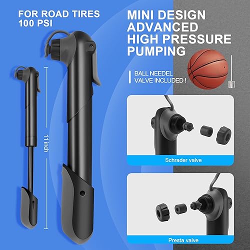 Miniatura 2 de Kit de reparación de bicicleta con mini bomba de 120 PSI, multiherramienta 16 en 1, herramienta de cadena, palancas de neumáticos y parches sin