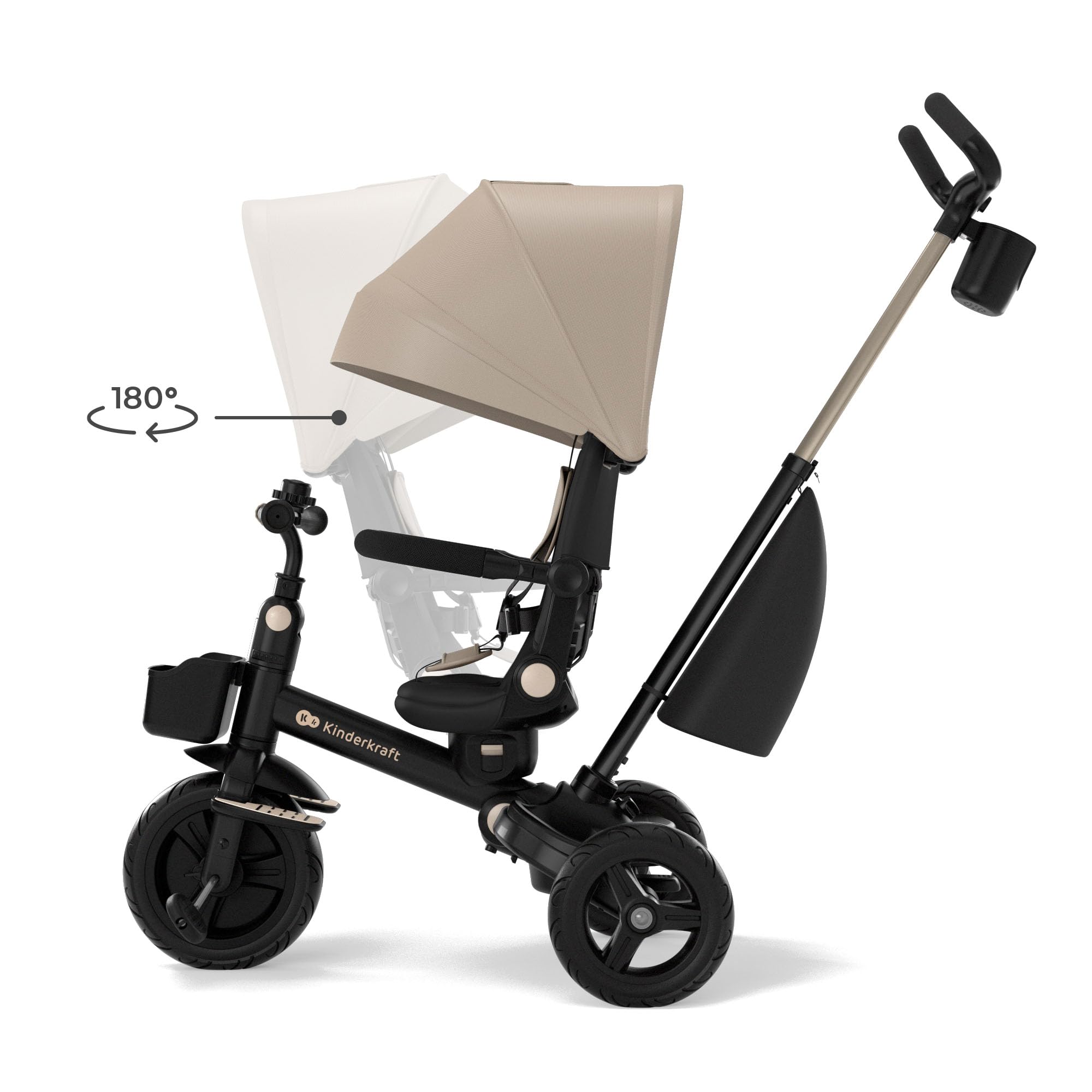 Kinderkraft Aveo 2 PRO Dreirad 6 in 1, Click&Twist Sitz drehbar, Liegefunktion beidseitig, Klappbar, Kompakt, UPF50+ Verdeck, Freilauf, Ab 9 Monaten bis 5 Jahre, Beige