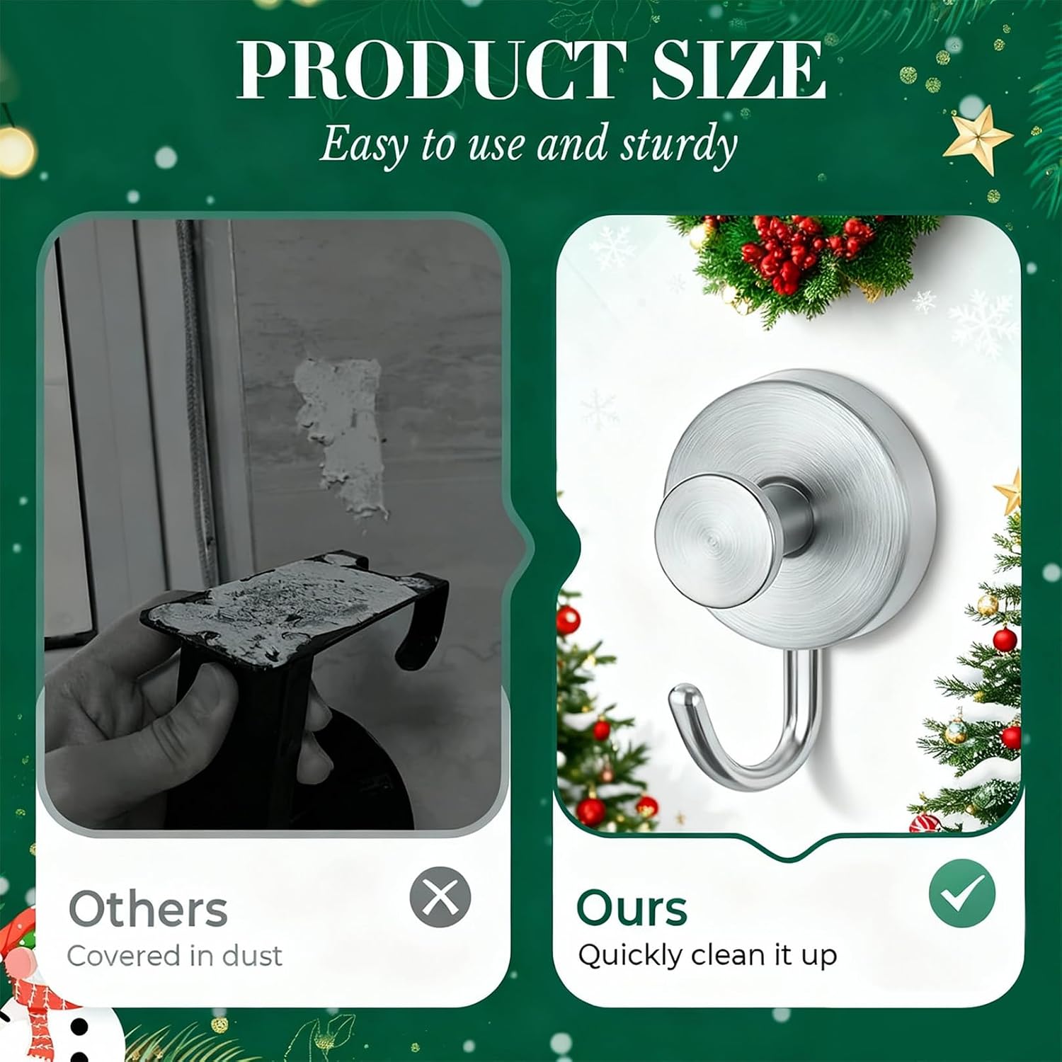 Suction Cup Hooks for Door Wreaths, Strong Hold No-Drill Suction Cup Wreath Hanger for Front Door Glass Window Bathroom Tile, Reusable Hooks Wreath Hanger for Christmas (6 Pack Gold)