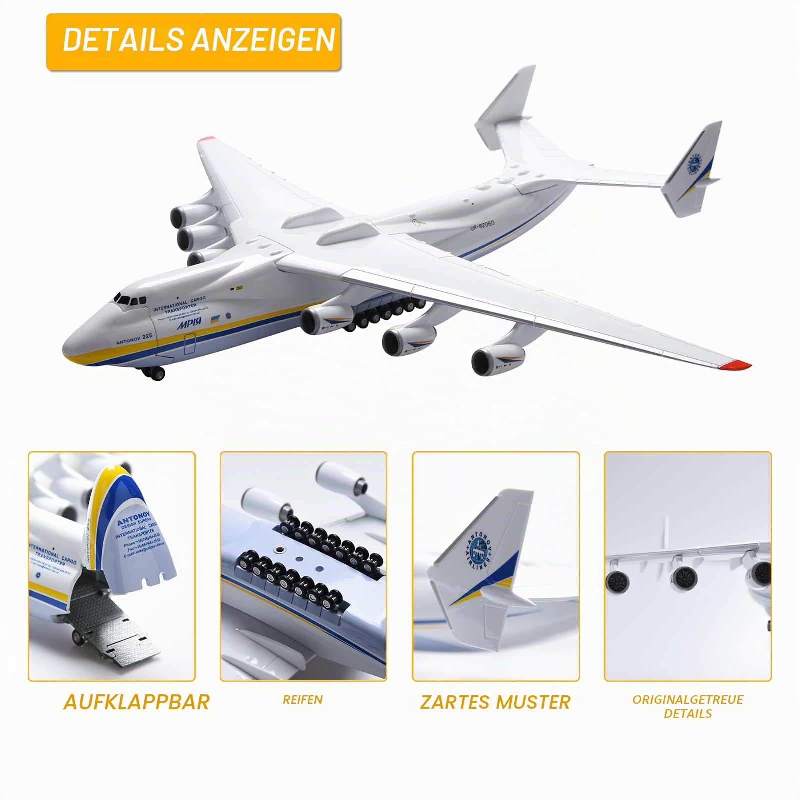 An-225 Antonov Maßstab 1:200 Ukraine Painted Mriya Strategic Cargo Aircraft Diecast Modell für Sammlung