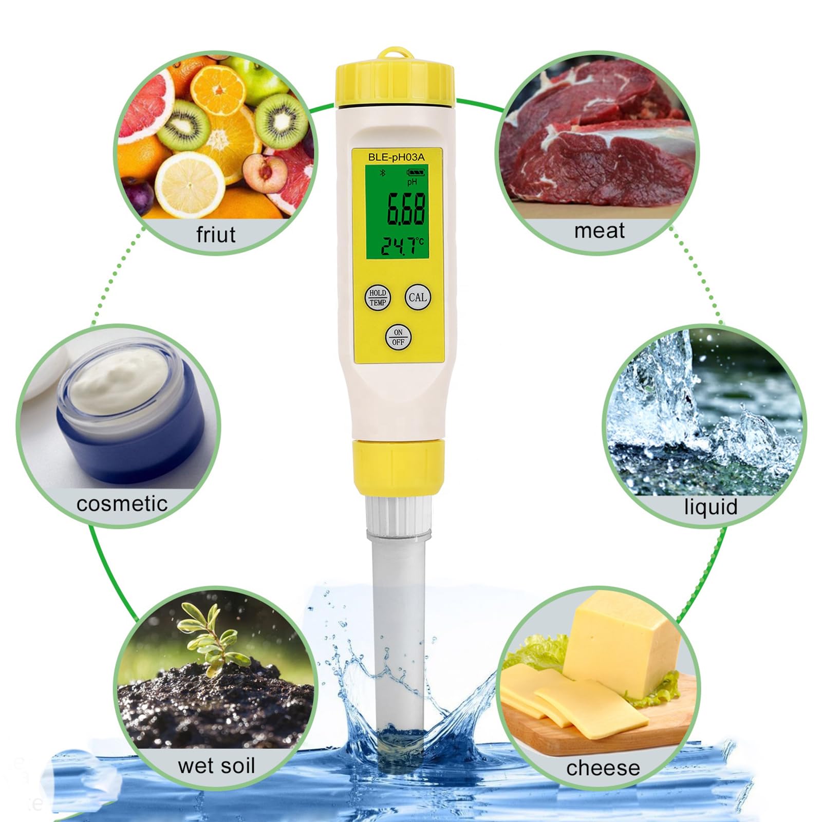 pH-metr do żywności, cyfrowy tester pH żywności, długopis o wysokiej dokładności 0,05 z ATC, do fermentacji, zakwasu, chleba, sera, sushi, ryżu, sosu, mięsa, jogurtu