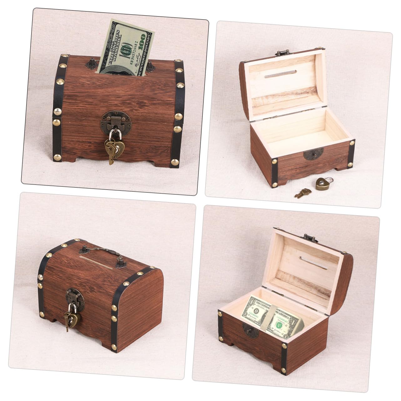 2stücke Holzkiste Mit Schloss Retro Aufbewahrungsbox Vintage Münzbox Holz Schatzkiste Deko Kasten Für Tisch