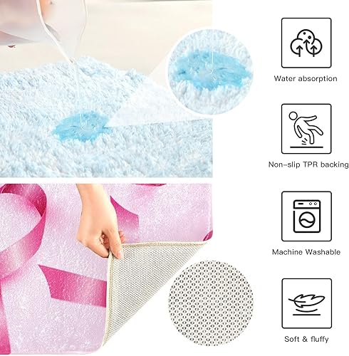 Miniatura 6 de Tapete de baño suave y absorbente para el mes de concientización sobre el cáncer de mama, tapetes de baño antideslizantes, lavables a máquina, juego