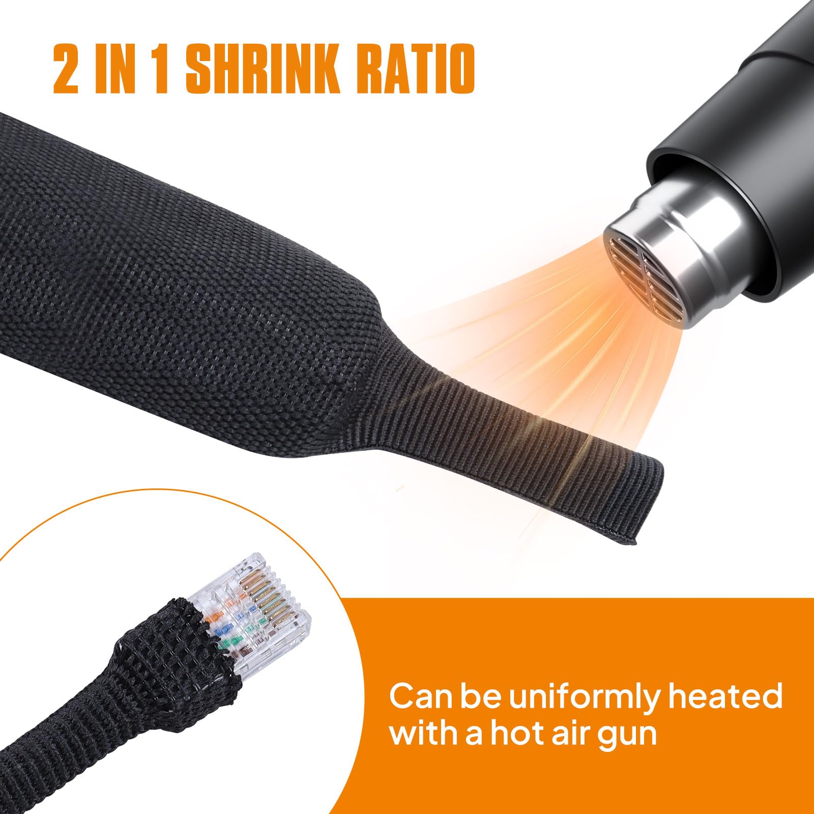 Protector de manguera termorretráctil plano negro de 2-1/4 pulgadas, resistente a la abrasión, funda protectora para cable para soplete de soldadura, manguera hidráulica (20 pies (240
