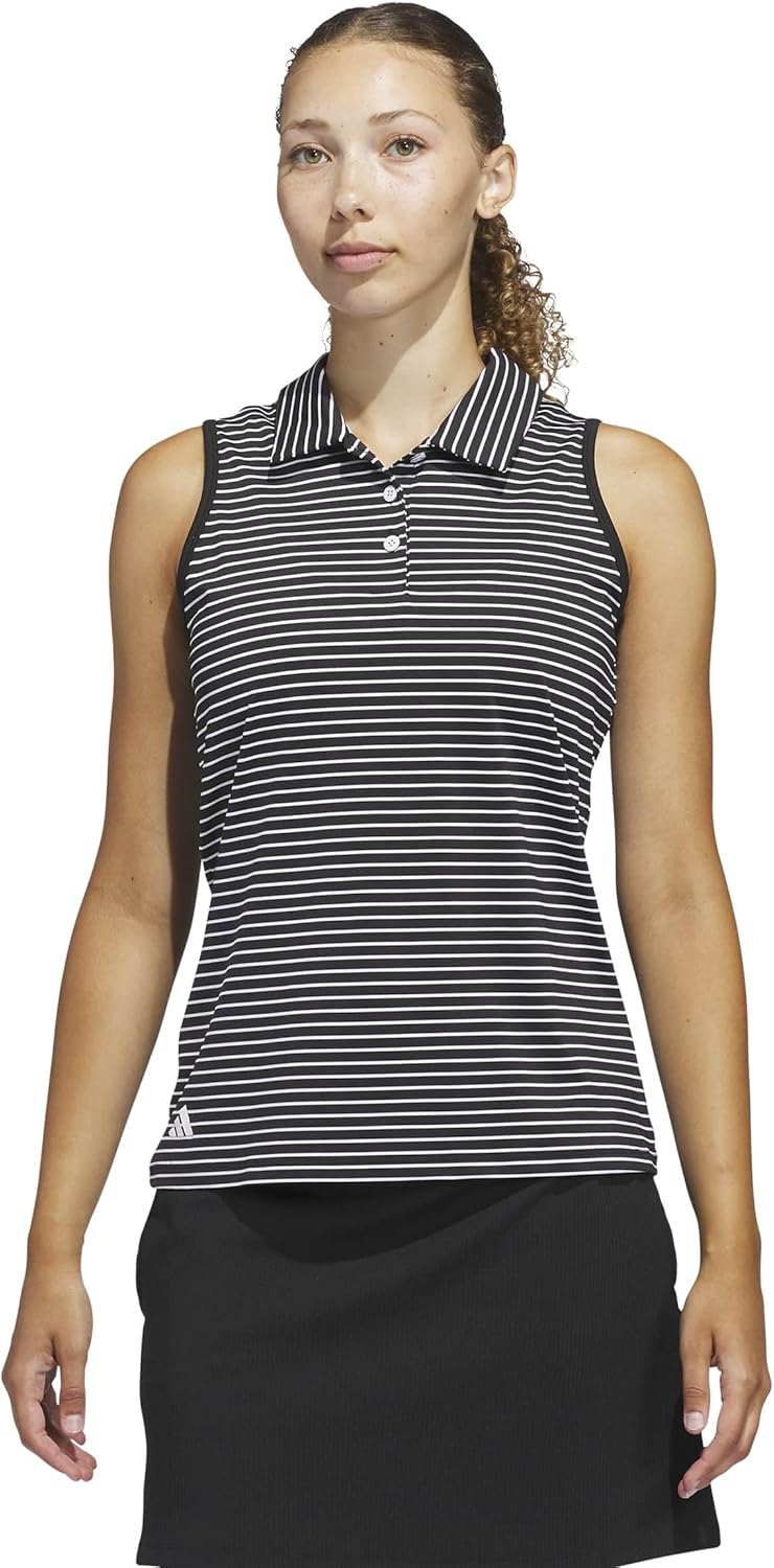 adidas Womens Performance Stripe Sleeveless Polo