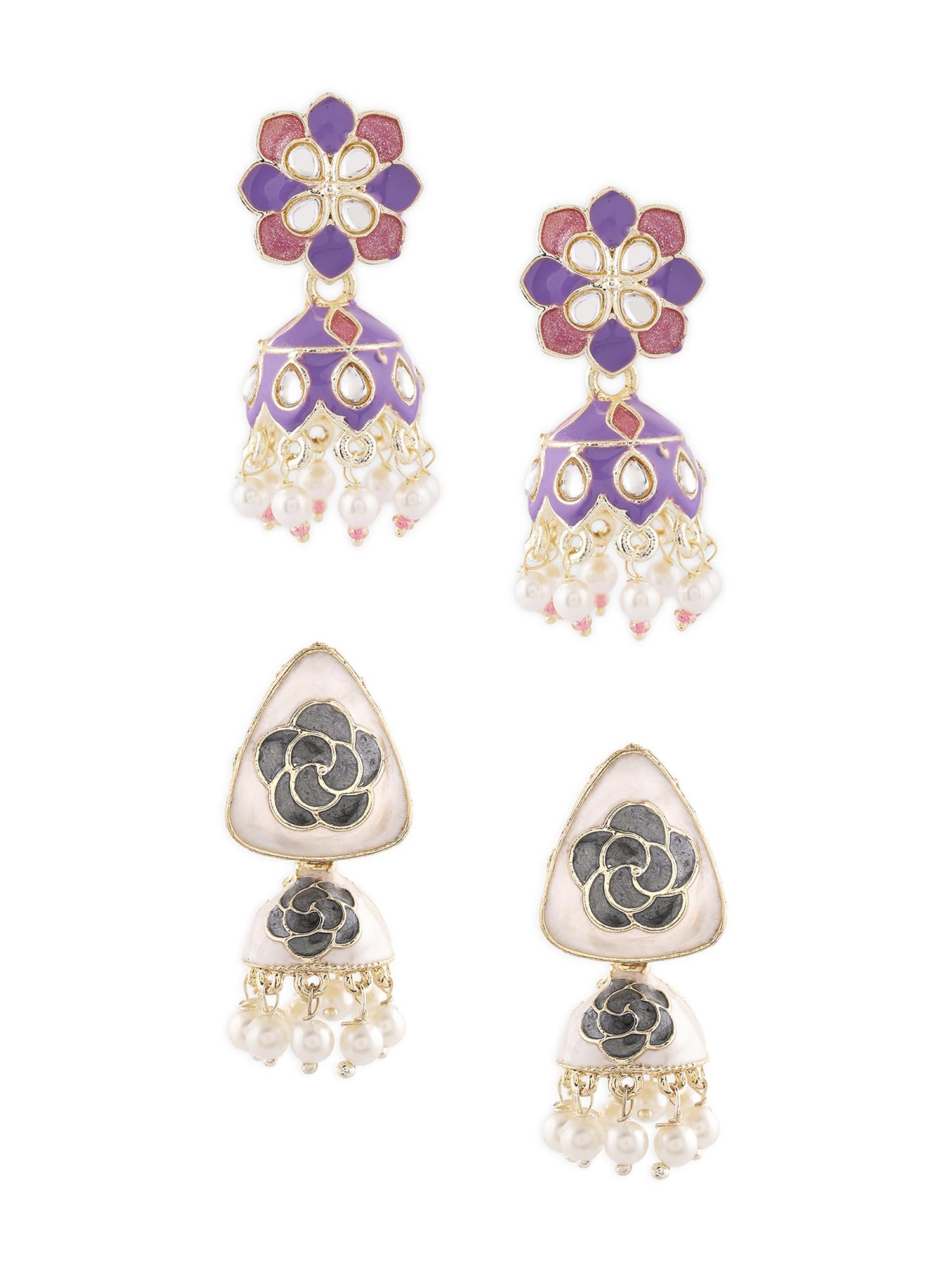Zaveri Pearls Set Of 2 Multi-Colour Floral Enamel Beads & Kundan Traditional Jhumki Earring For Women-ZPFK16855 (B0CLJLP43Q) Amazon Price History, Amazon Price Tracker