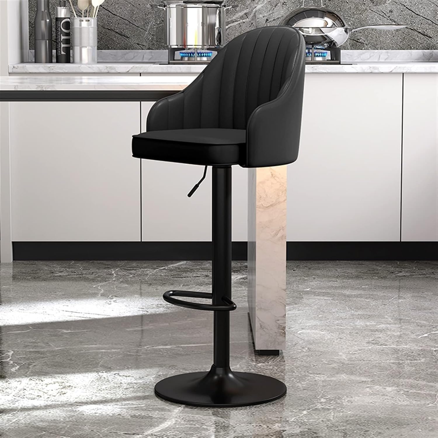 Tabouret haut en cuir PU de qualité supérieure et structure métallique noire