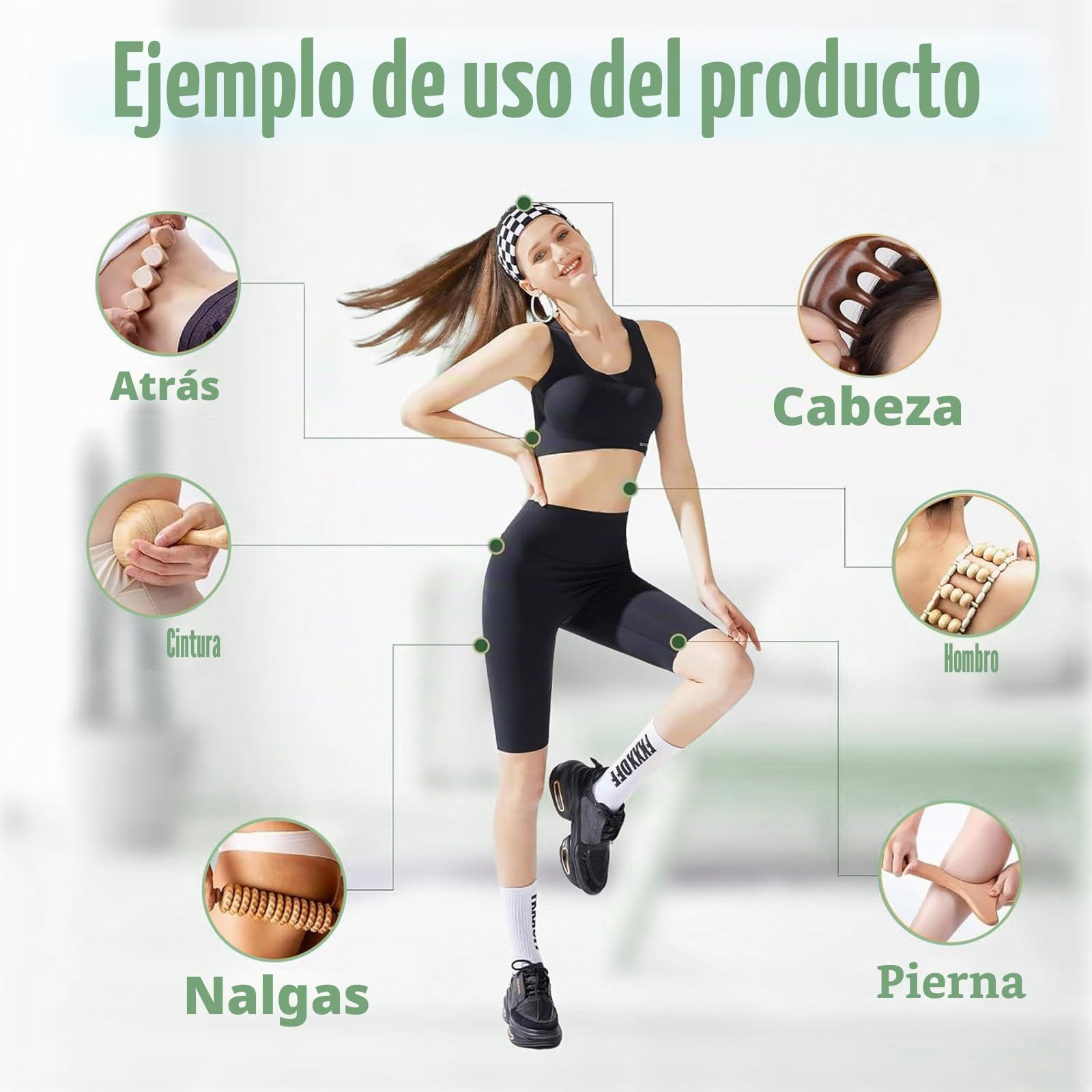 Set de 6 Kit Maderoterapia Corporal, Tratamiento completo de maderoterapia corporal celulitis, rodillo Gua Sha, rodillo de fascia, herramientas de esculpir el cuerpo para dar forma al cuerpo