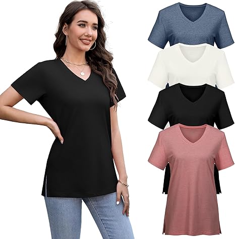 サルセーション　V-neck Ｔシャツ　Mサイズ VILIGO 4 Pack Womens V Neck Short Sleeve T Shirts Casual