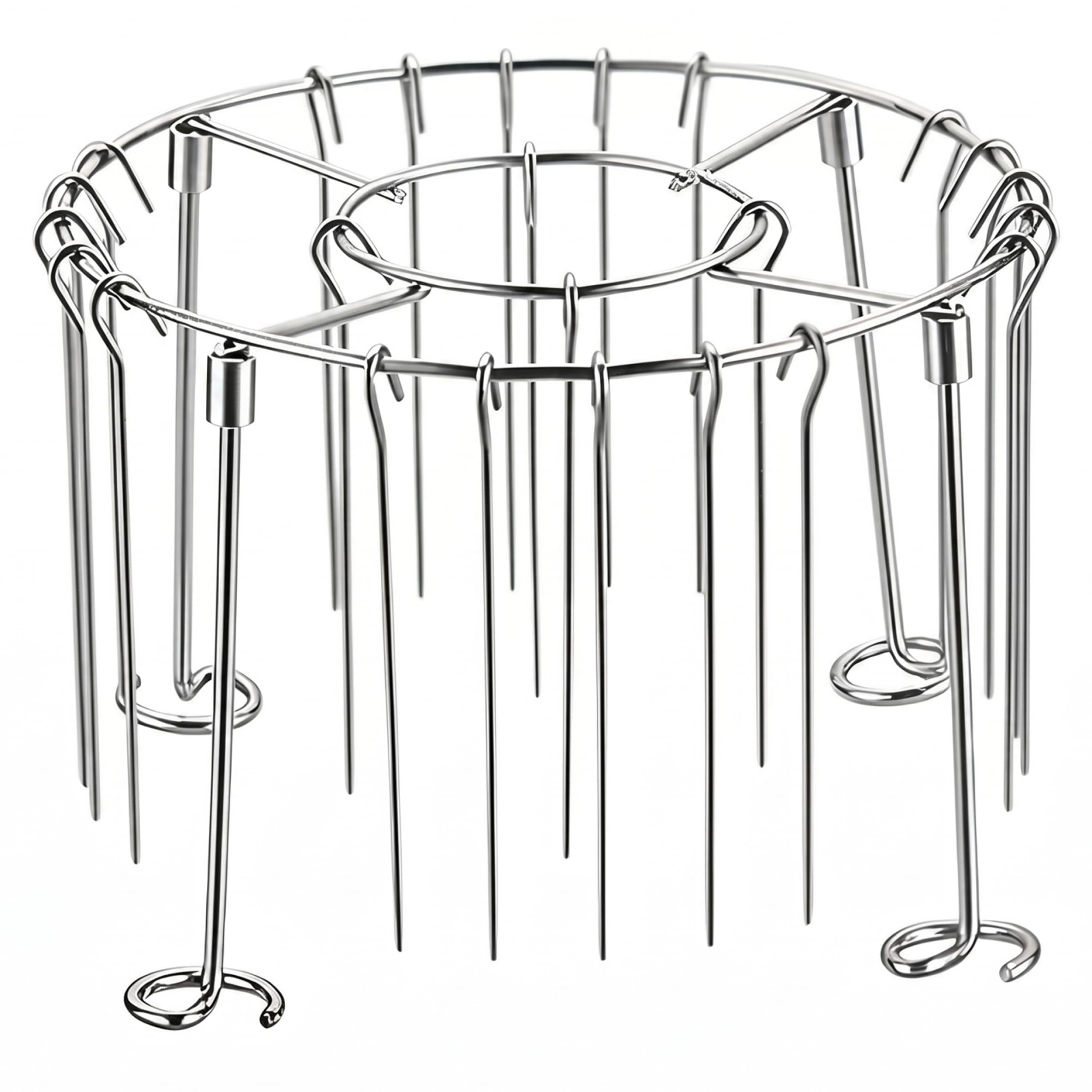 Wilafury Silver Stainless Steel Air Fryer Skewer Rack, 24 Thickened Vertical Meat Skewers For Airfryer Vertical Grill Round Hanging Airfryer Roasting Rack For Kabob Bbq