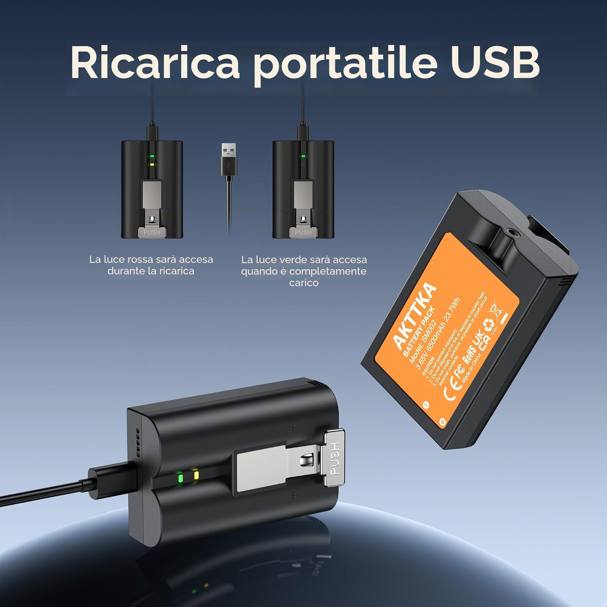 2 Batterie 6500mAh AKTTKA Per Ring Doorbell 2/3/4 E Stick Up Cam, Ricarica Diretta USB - 2