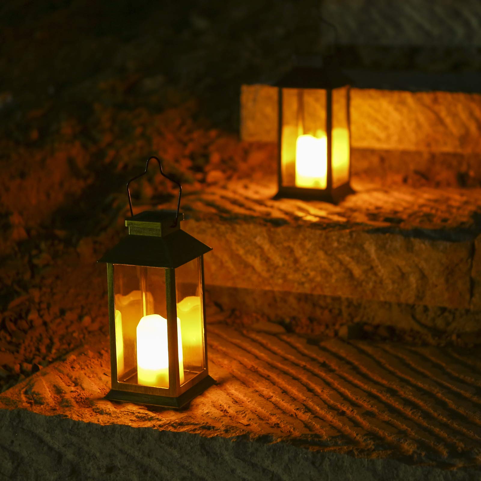Lanterne solaire de jardin extérieur, 2 pcs LED lumières de jardin solaires, lampes de pelouse extérieure IP44 effet bougie, lampes solaires LED décoratives