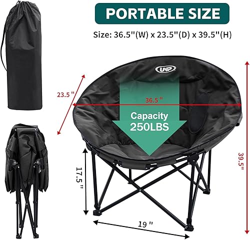 Miniatura 3 de UNP Silla de camping luna, silla plegable portátil, silla de patio fácil de instalar, asiento de césped, silla de camping para caza, pesca, al aire