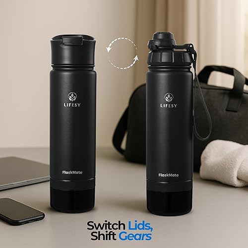 Miniatura 7 de Botella de viaje para café y cerveza fría, frasco aislado de 18 onzas con infusión estilo prensa francesa, almacenamiento oculto y tapas dobles,