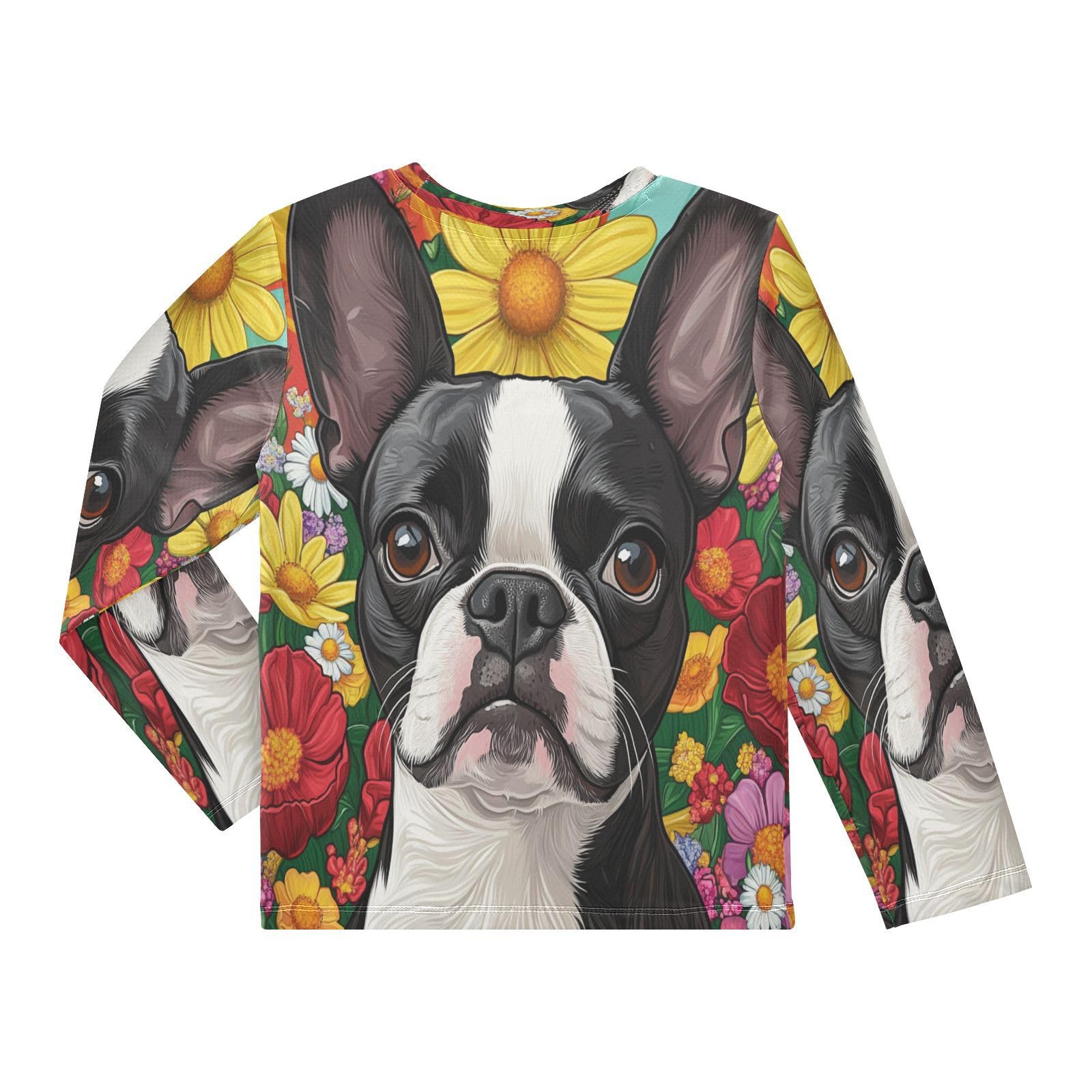 Boston Terrier Yellow Rash Guard Shirt for Boys Sun Protection Shirt for Running Swiming Pool UPF50+ 5-6T