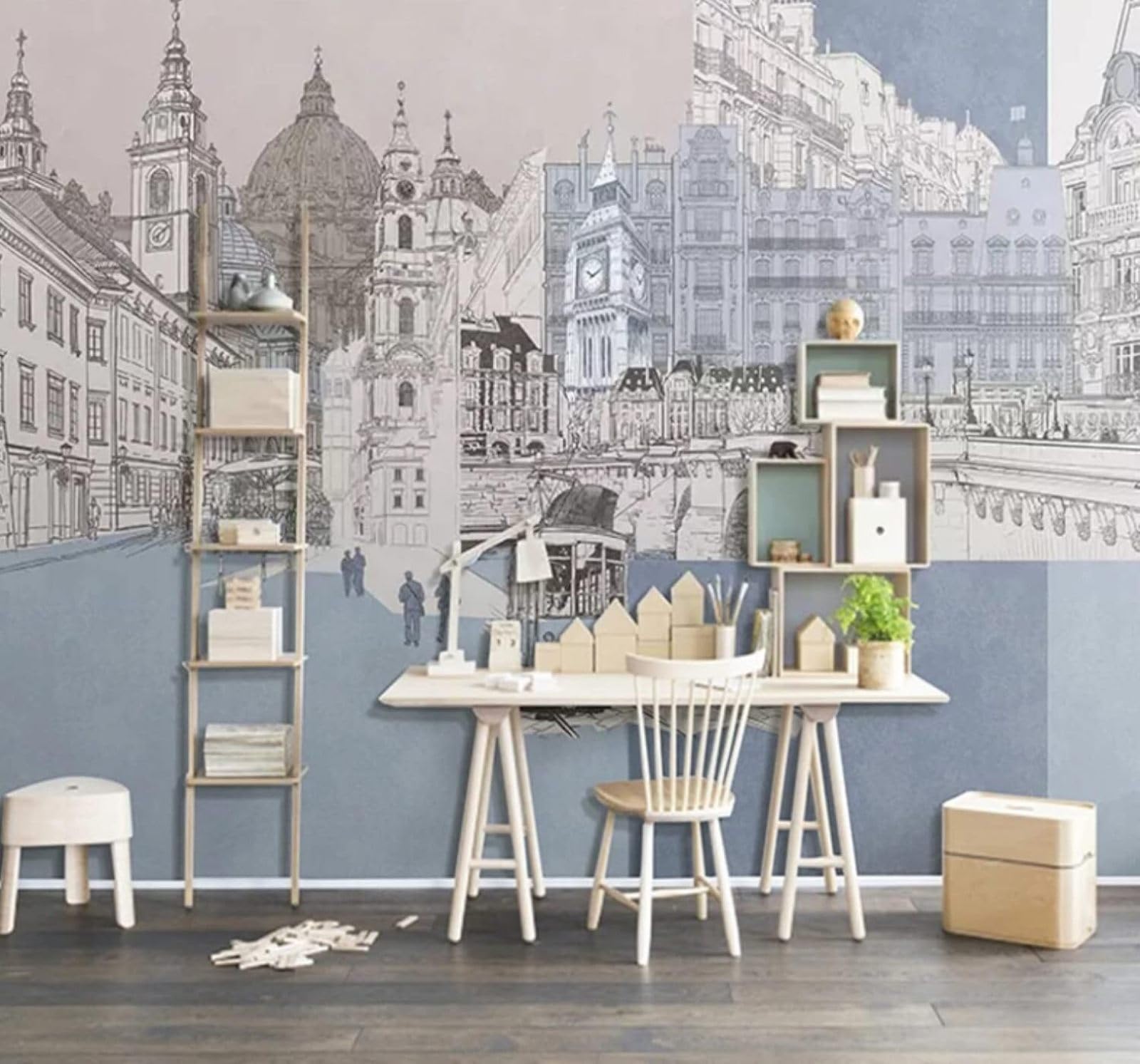 Wallpaper-3D-Xlm 200Cm×140Cm(B×H) Hand Drawn Lines Urban Architecture Streets Scenery 3D Wallpaper Easy Install Feature Office Living Room Sofa Bedroom Tv Background Wall Decoration-200Cm×140Cm