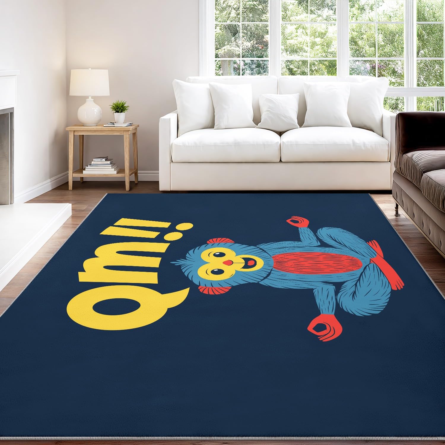 Générique Tappeto lavabile a macchina umoristica scimmia, 140 x 200 cm, tappetino antiscivolo meditazione Zen scimmia soggiorno camera da letto cucina ingresso sala relax decorazione casa, blu