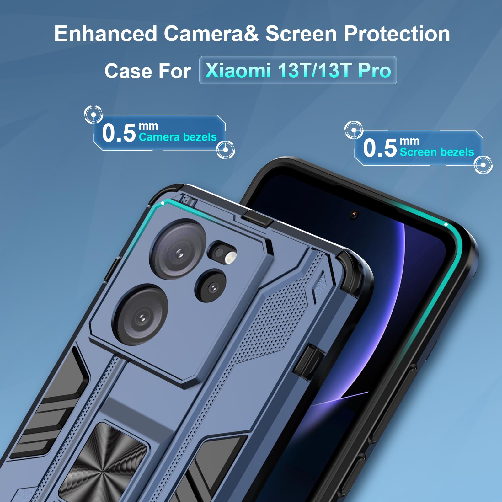 Funda para Xiaomi Redmi Note 15 Pro 5G, Carcasa Antigolpes con Soporte anular metálico, Case Protectora de Grado Militar, Azul — view 768