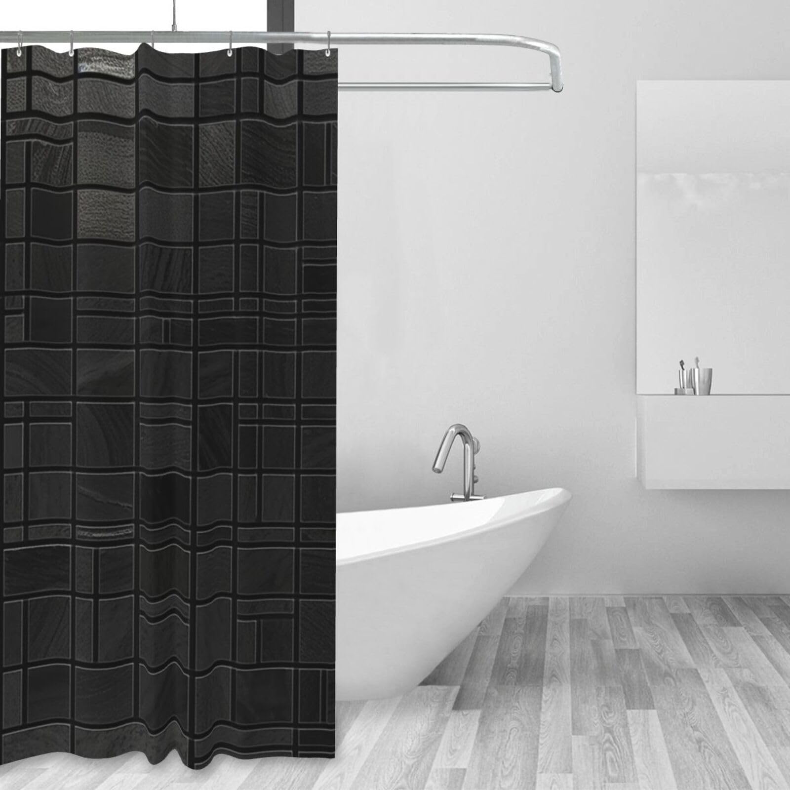 WSOIHFEC Shower Curtain Waterproof Fabric Shower Curtain Set Shower Curtain for Bathroom with 12 Hooks Mosaic Black Shadow Bathroom Curtain Bathroom Decor Shower Liner for Bathtub Bath 60x72In
