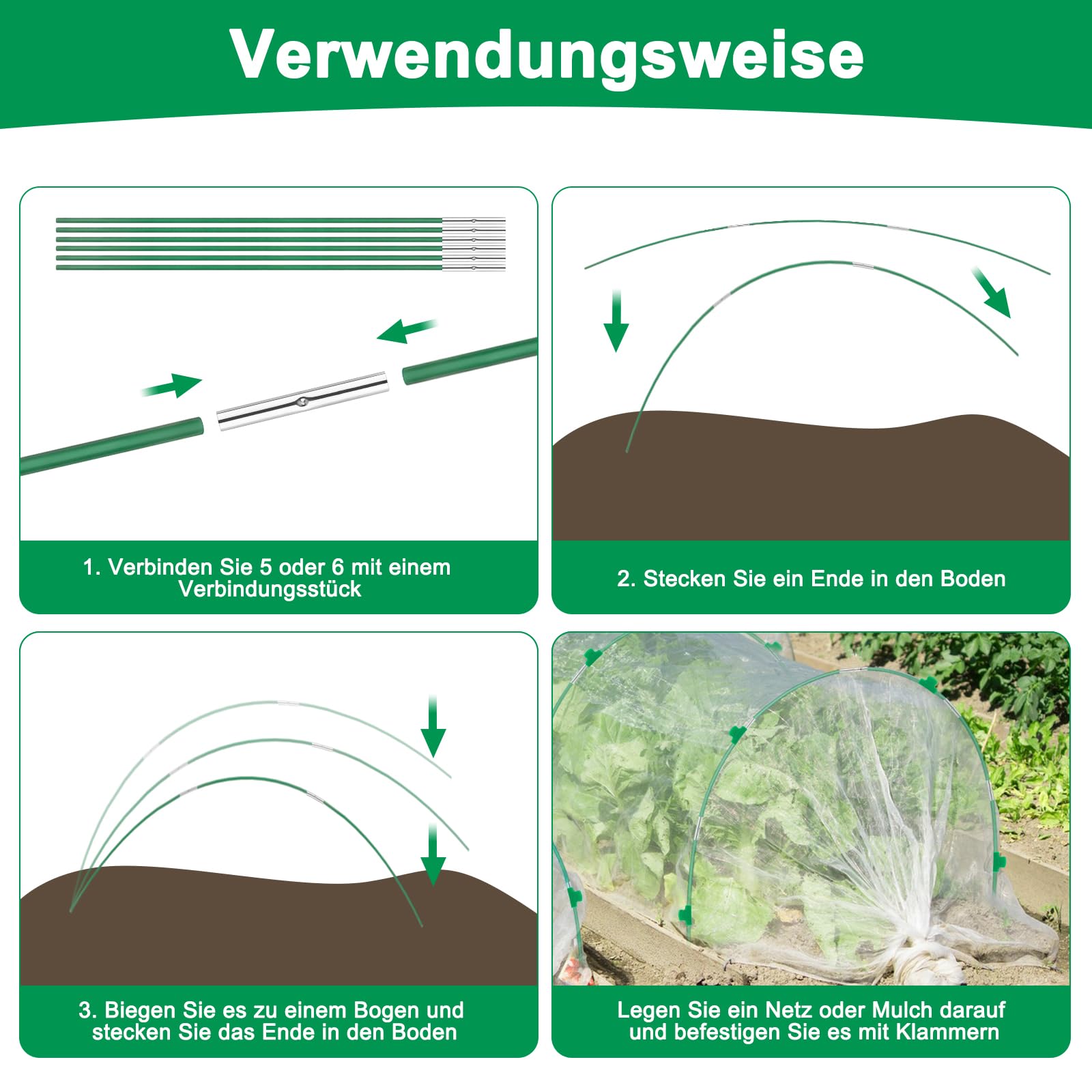 36 sztuk łuków tunelowych do roślin 43 cm, łuki tunelowe do tuneli foliowych, odporne na rdzę, włókno szklane, stabilne, trwałe, bez zginania, opony ogrodowe, do szklarni, do słupków ogrodowych