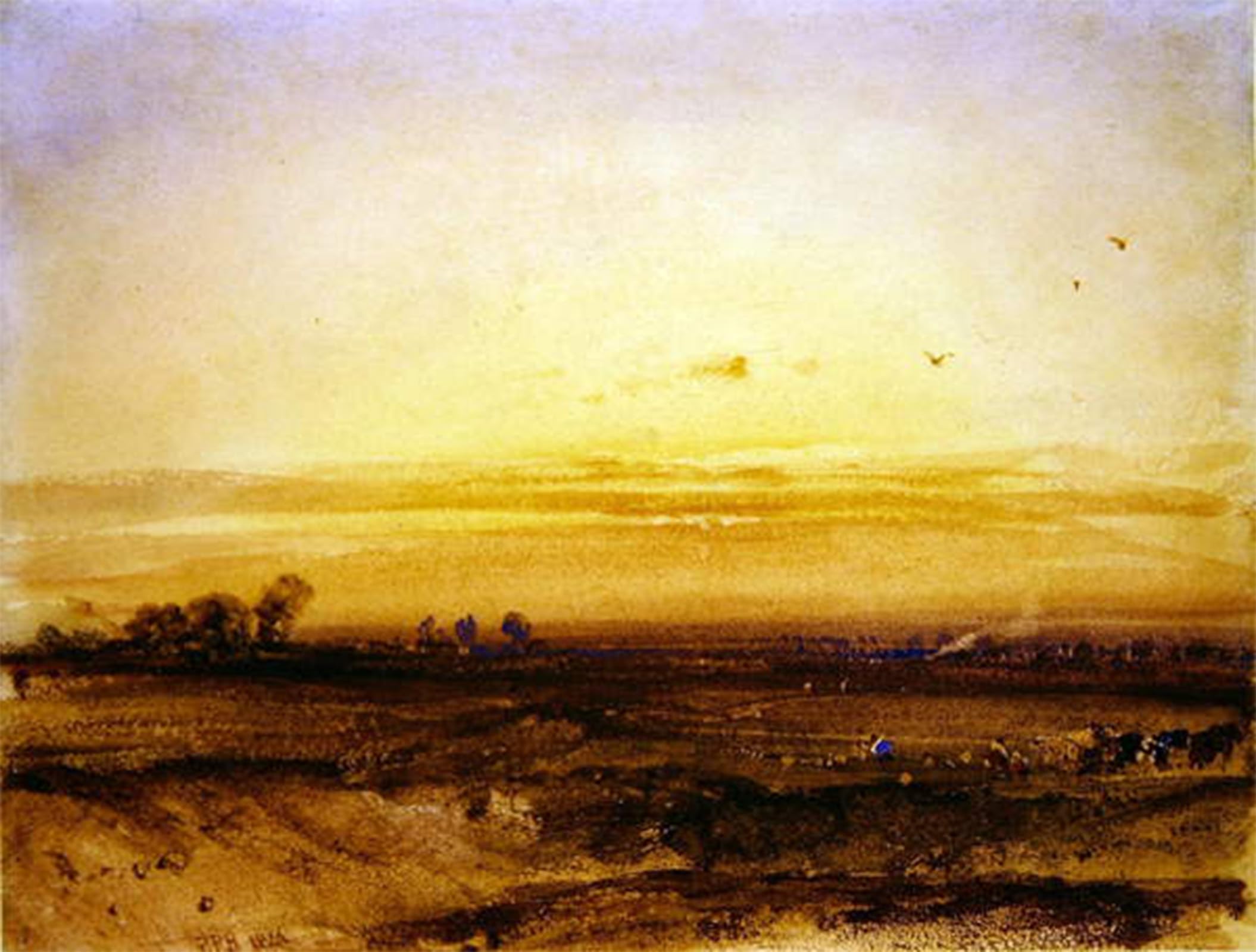 POSTERIIk Famous Modern Artwork Art Mural Landscape with Harvesters At Sunset by Richard Parkes Bonington Oil Paintings Pictures for Home Decor 60x90cm