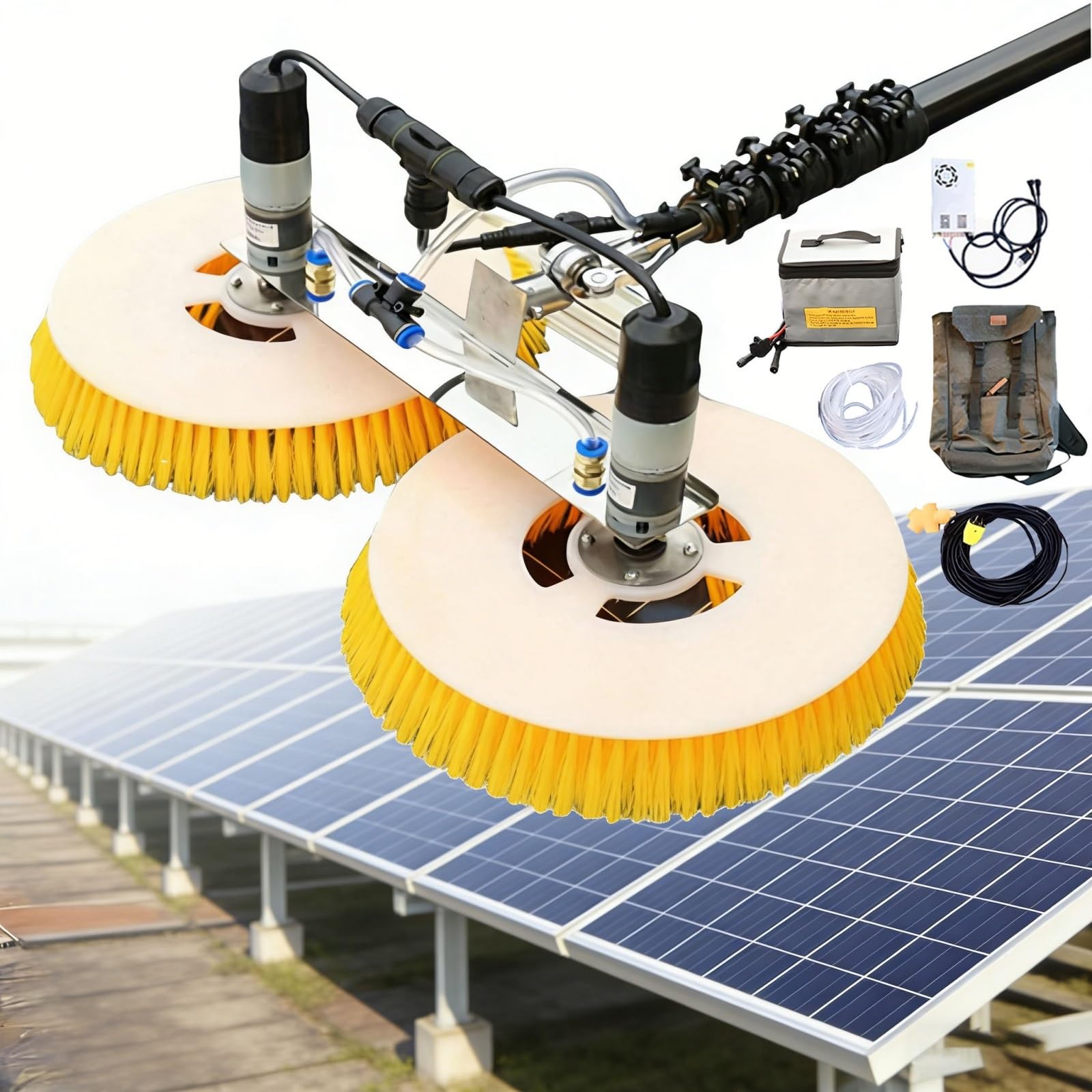 Solar Panel Cleaning Machine, Features Automatic Twin Brush Rotation and Adjustable Telescoping Rod, Operates on Both Grid Power and Lithium Battery for Versatile Use(7m,Mains Electricity)