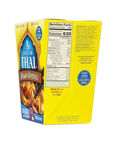 Vista 2 de A Taste of Thai Fideos de maní – Paquete de 6 fideos instantáneos Heat & Eat de 5.25 onzas con sabor a salsa tailandesa clásica Sin gluten