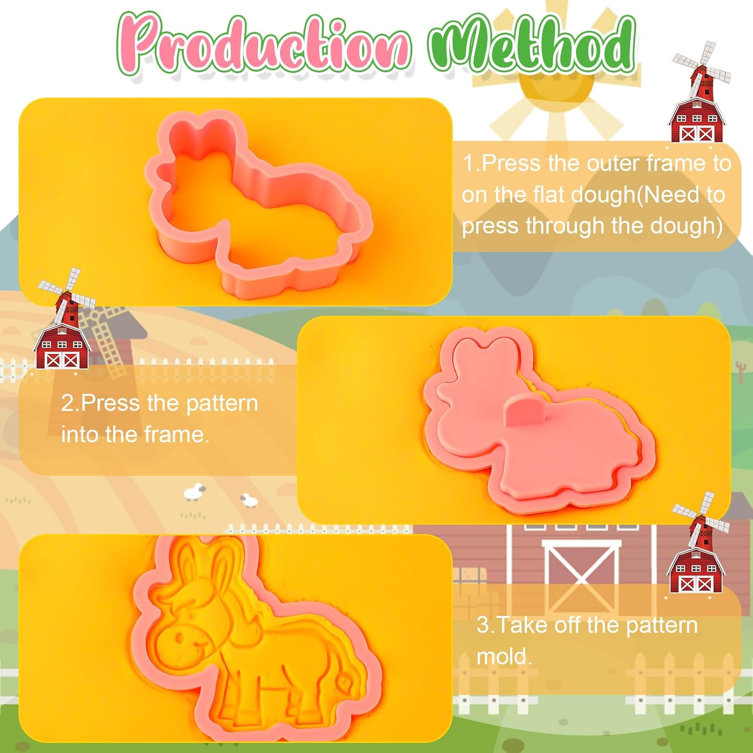 Jspupifip 16 Pack Farm Animal Cookie Cutters Set, 3D Cookie Plunger Stamps Cow Pig Chicken Sheep Animal Circus DIY Press Molds Funny Cartoon Farm Theme Party Baking Supplie Plastic Clay Biscuit Molds - Image 3