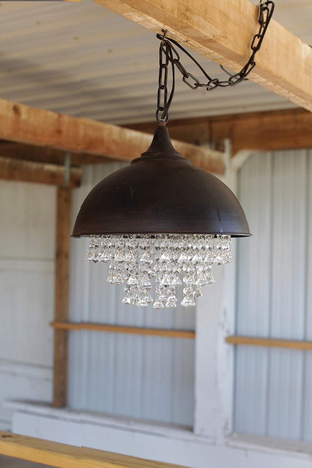 Antiqued Bronze Dome Chandelier with Hanging Crystals