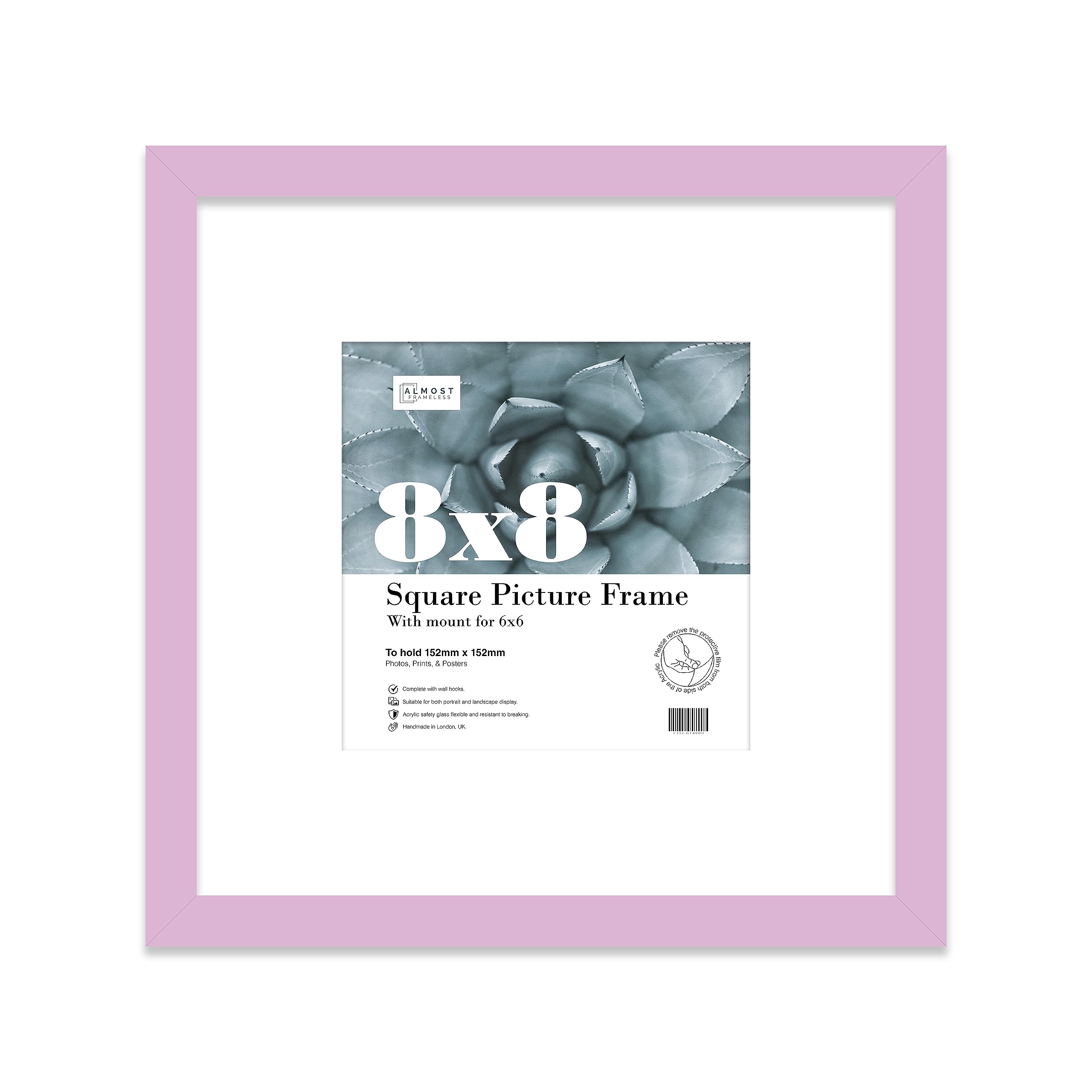 8x8 Lilac Picture Frame with Mount for 6x6 Photos, Prints - Modern Square Wall Frame, 1 Pack