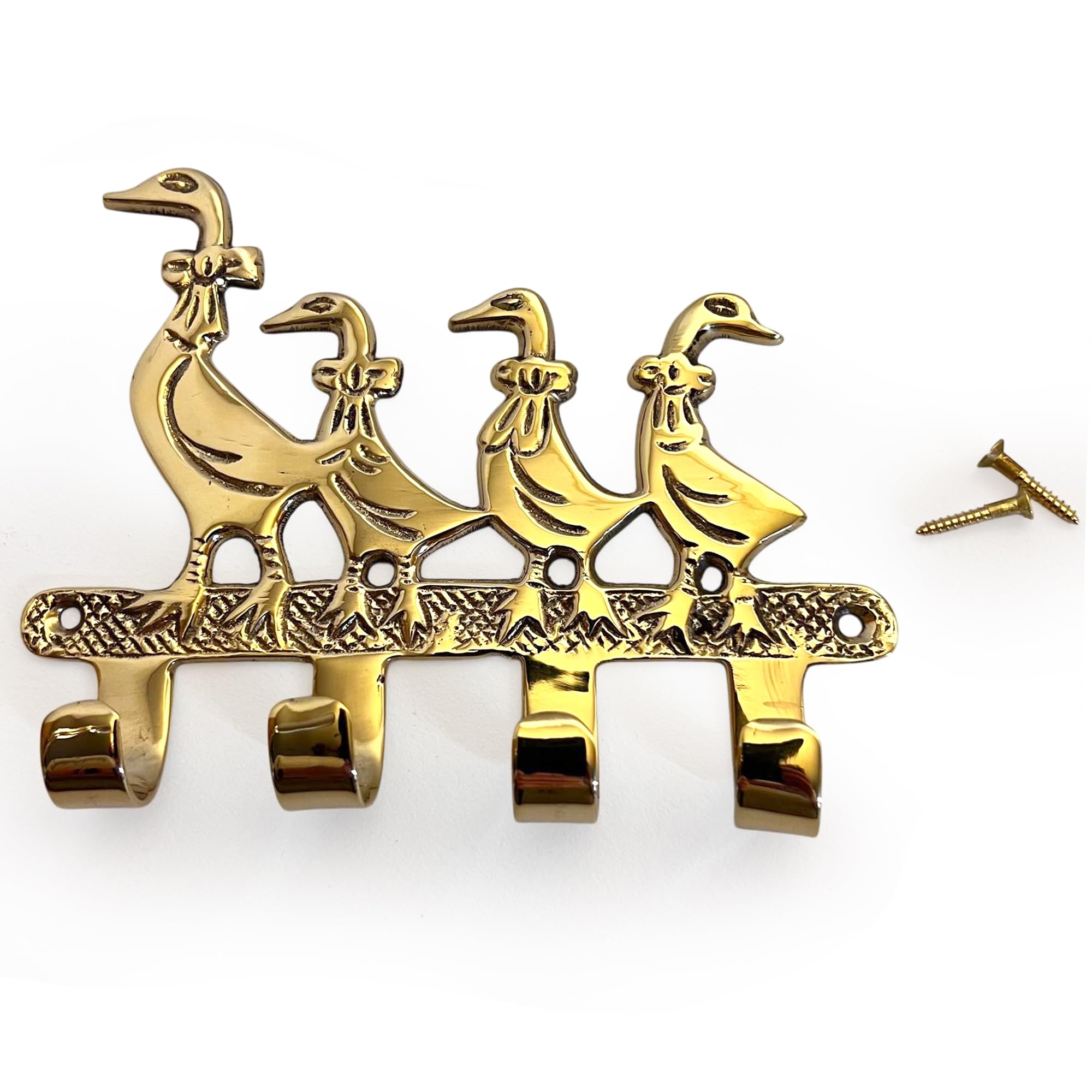 Thorness Ducks in a Row Wall Hooks, Decorative Brass Key Holder for Entryway, Kitchen, Hallway, or Stylish Home Decor