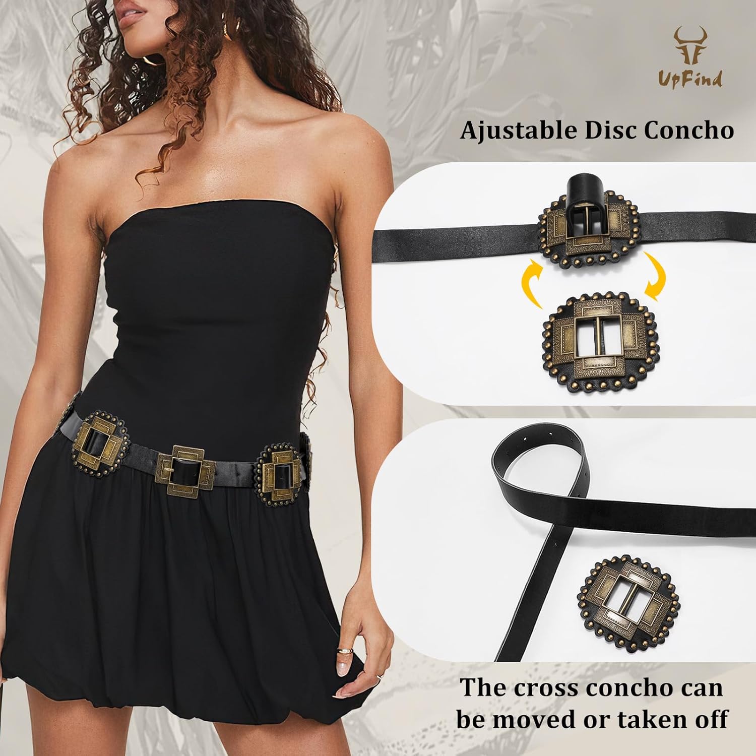 Women Western Concho Belt Leather Cowgirl Wide Boho Belt for Dresses Jeans - Image 2