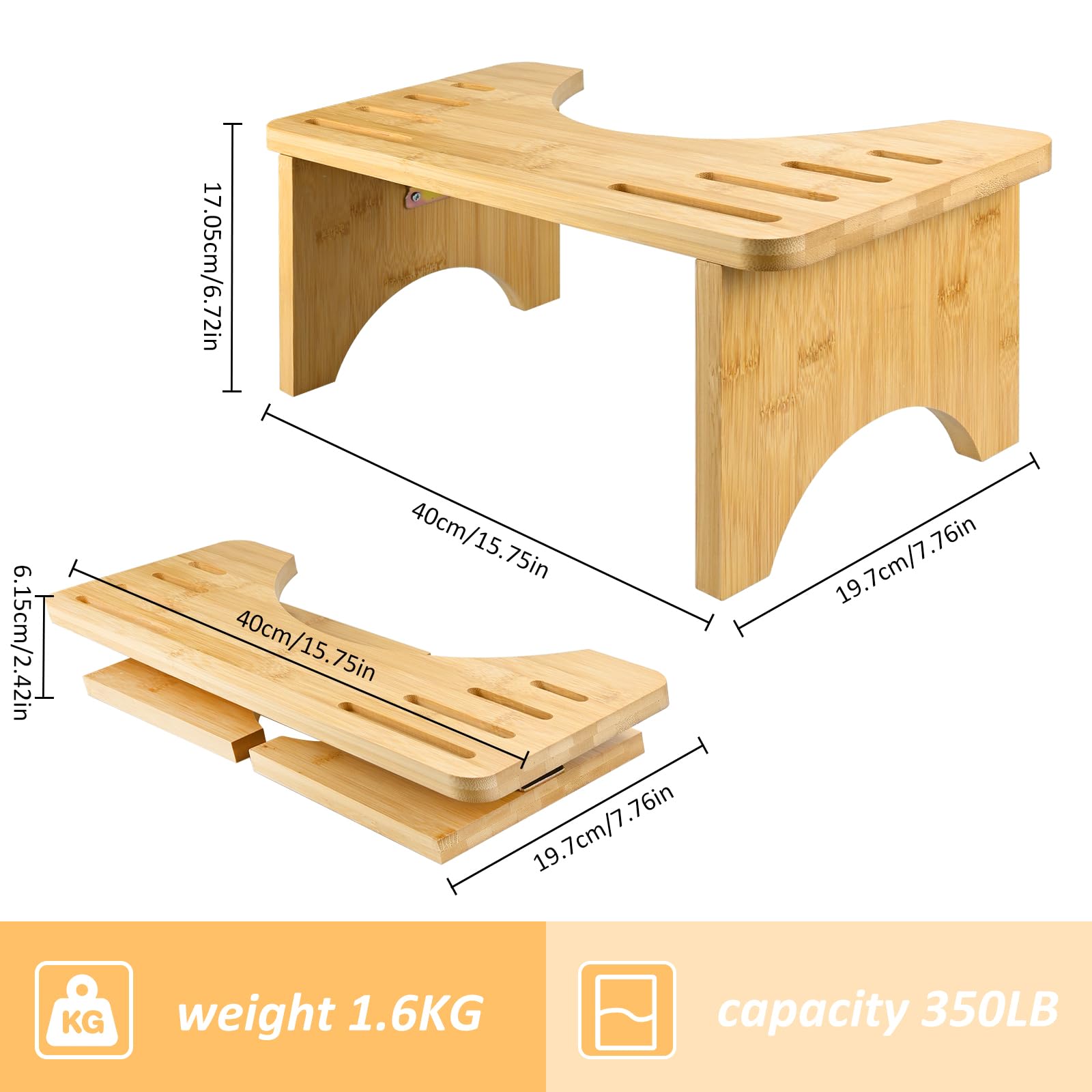Bambusowy stołek toaletowy, składany taboret łazienkowy, zdrowy i przenośny taboret toaletowy, ergonomiczny taboret toaletowy do łazienki, do walki z zaparciami, wzdęciami i wygodnym
