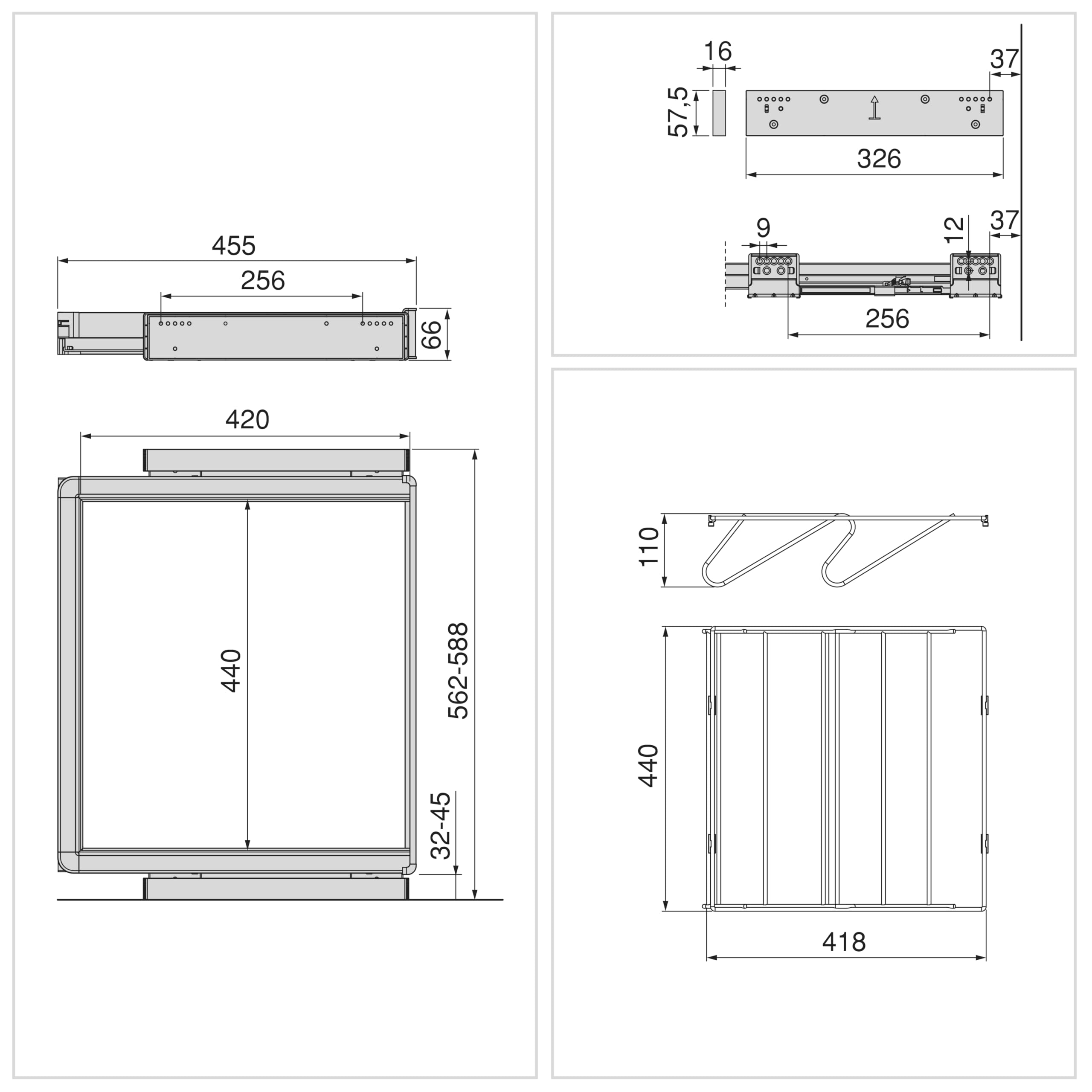 Emuca - Kit cassetto portascarpe e telaio regolabile Quartz per armadi, chiusura ammortizzata e estrazione totale,, modulo 60 cm, finitura Titanio