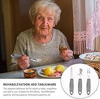 Vista 4 de Juego de utensilios adaptativos para personas mayores, cubiertos con peso de 3 piezas para temblores de manos, artritis y Parkinson, asas de fácil