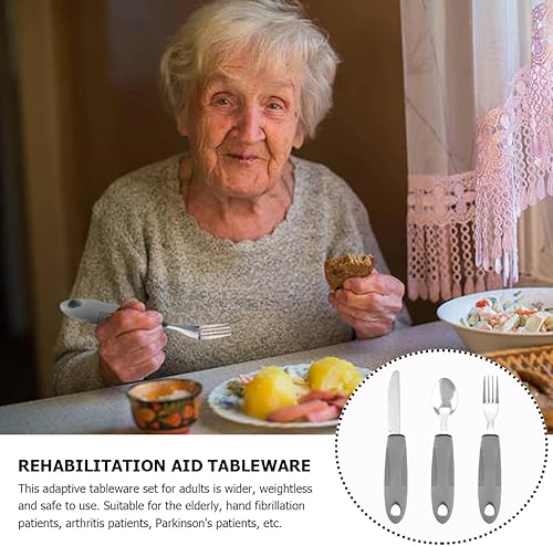 Miniatura 4 de Juego de utensilios adaptativos para personas mayores, cubiertos con peso de 3 piezas para temblores de manos, artritis y Parkinson, asas de fácil