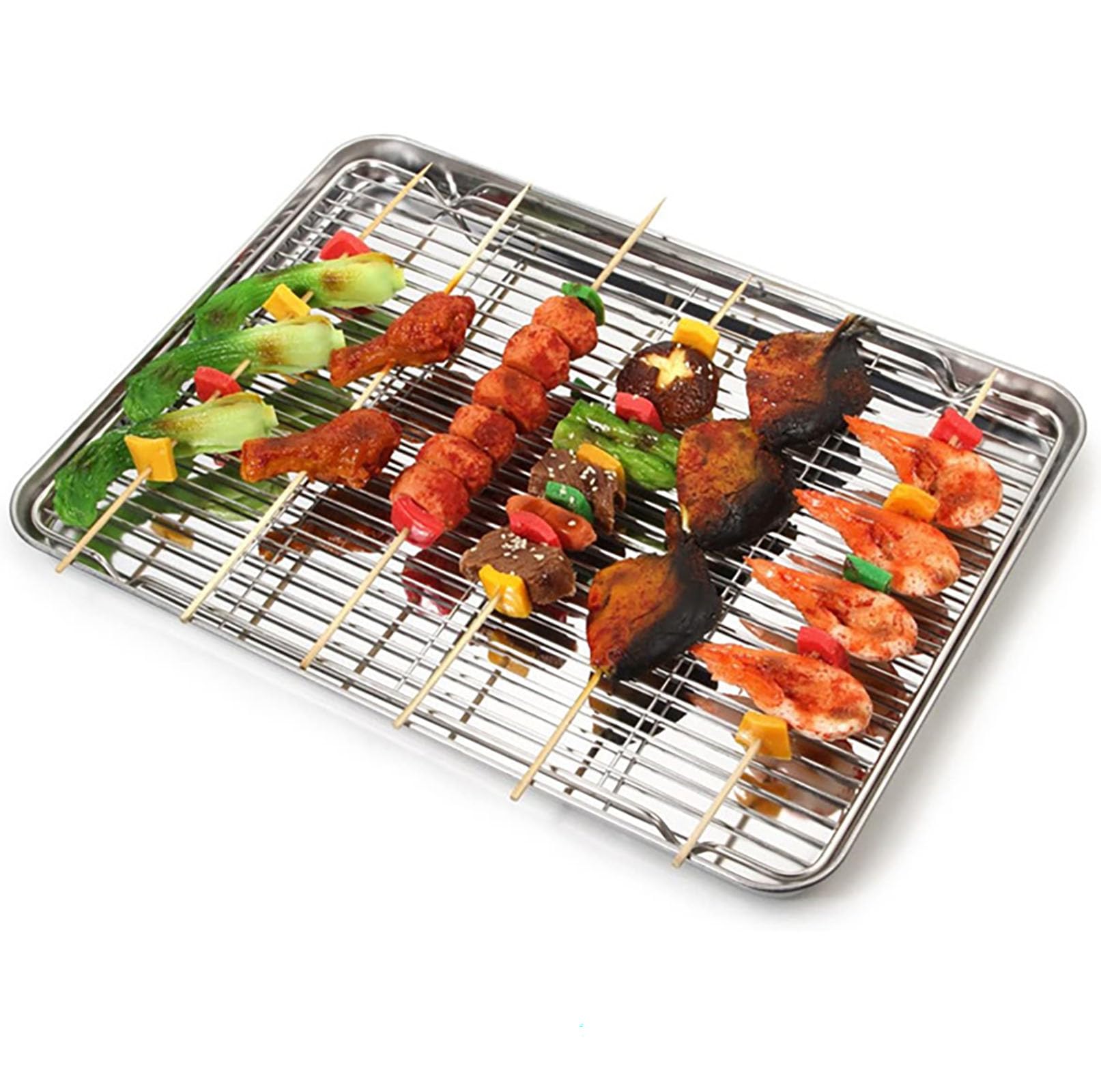Rejillas para asar en línea, 1 parrilla de acero inoxidable de alta resistencia de 9.8 x 7.3 pulgadas para hornear y enfriar barbacoa en horno, fiesta, comedor y exteriores (9.8 pulgadas) 4