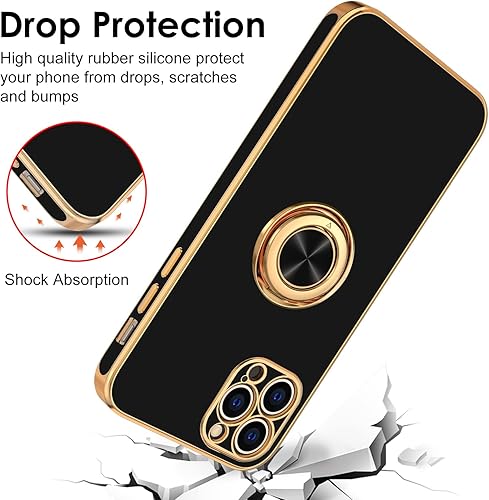 Miniatura 7 de Hython Funda para iPhone 12 Pro con soporte de anillo, soporte de anillo giratorio de 360, soporte magnético, chapado en oro rosa, TPU suave,