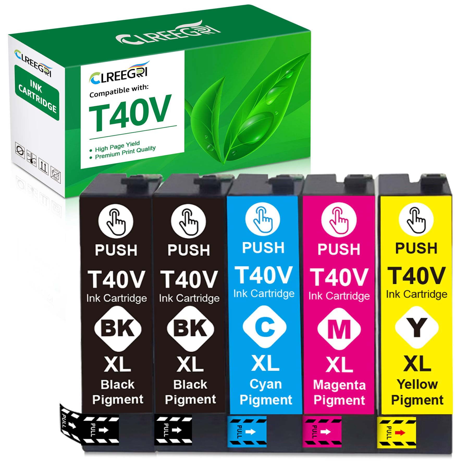 CLREEGRI Remanufactured T40V T40V1 T40V2 T40V3 T40V4 Ink Cartridge Compatible with SureColor T2170 T3170 T3170M T5170 T5170M Printer (5-Pack, 2Black