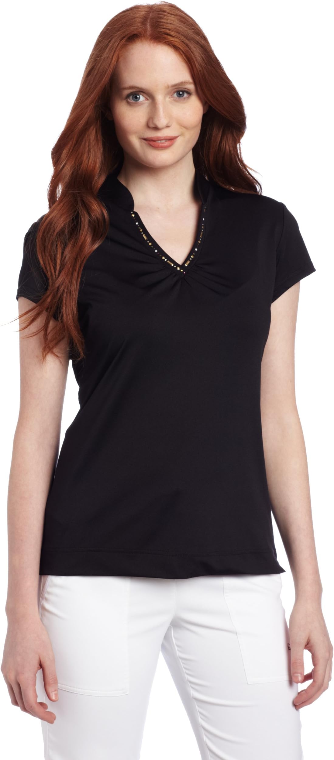 Sport Haley Short Sleeve Solid Mandarin Collar Polo